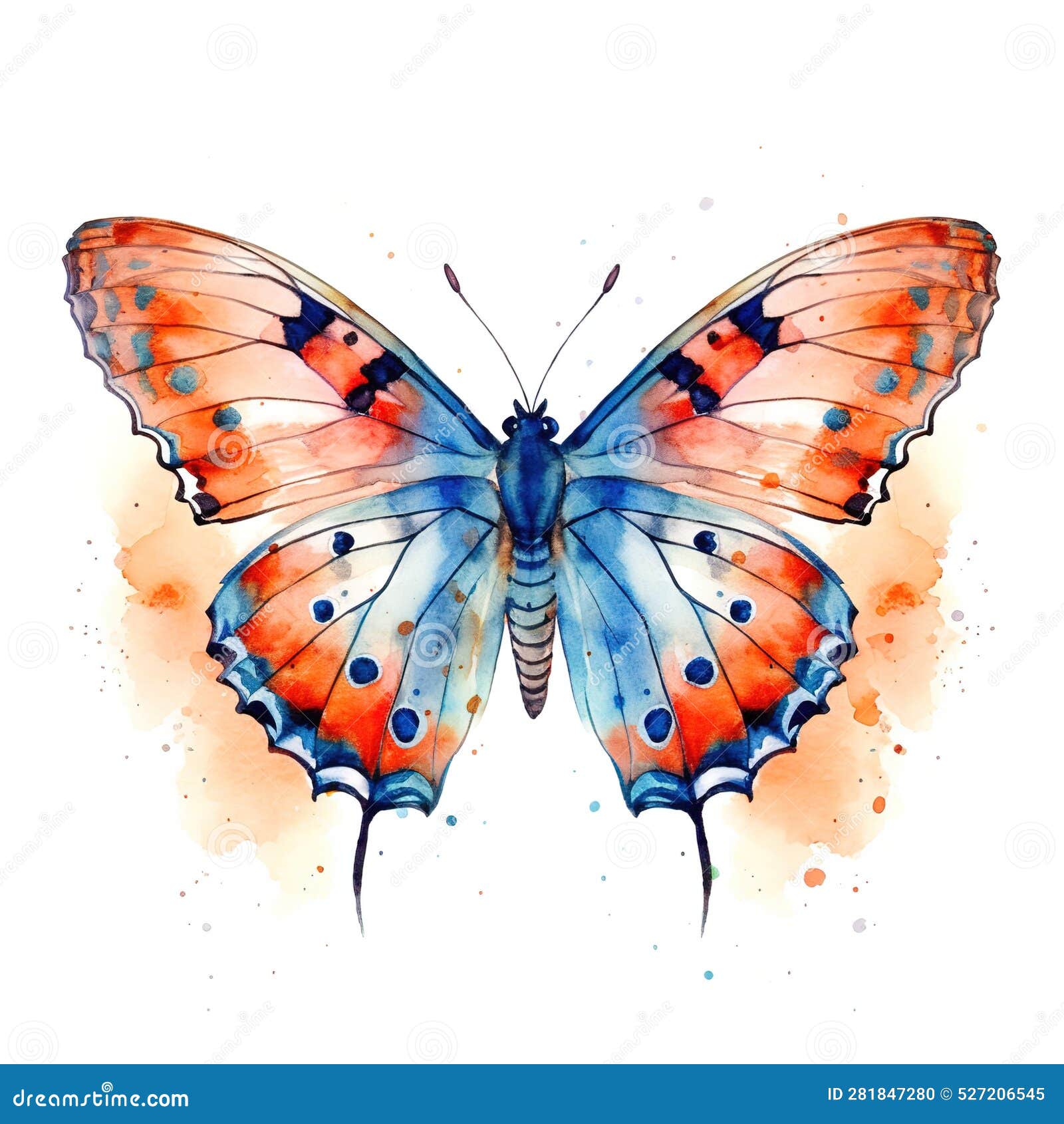 A Butterfly with Blue and Orange Spots is Shown.ai Generative Stock Illustration Illustration