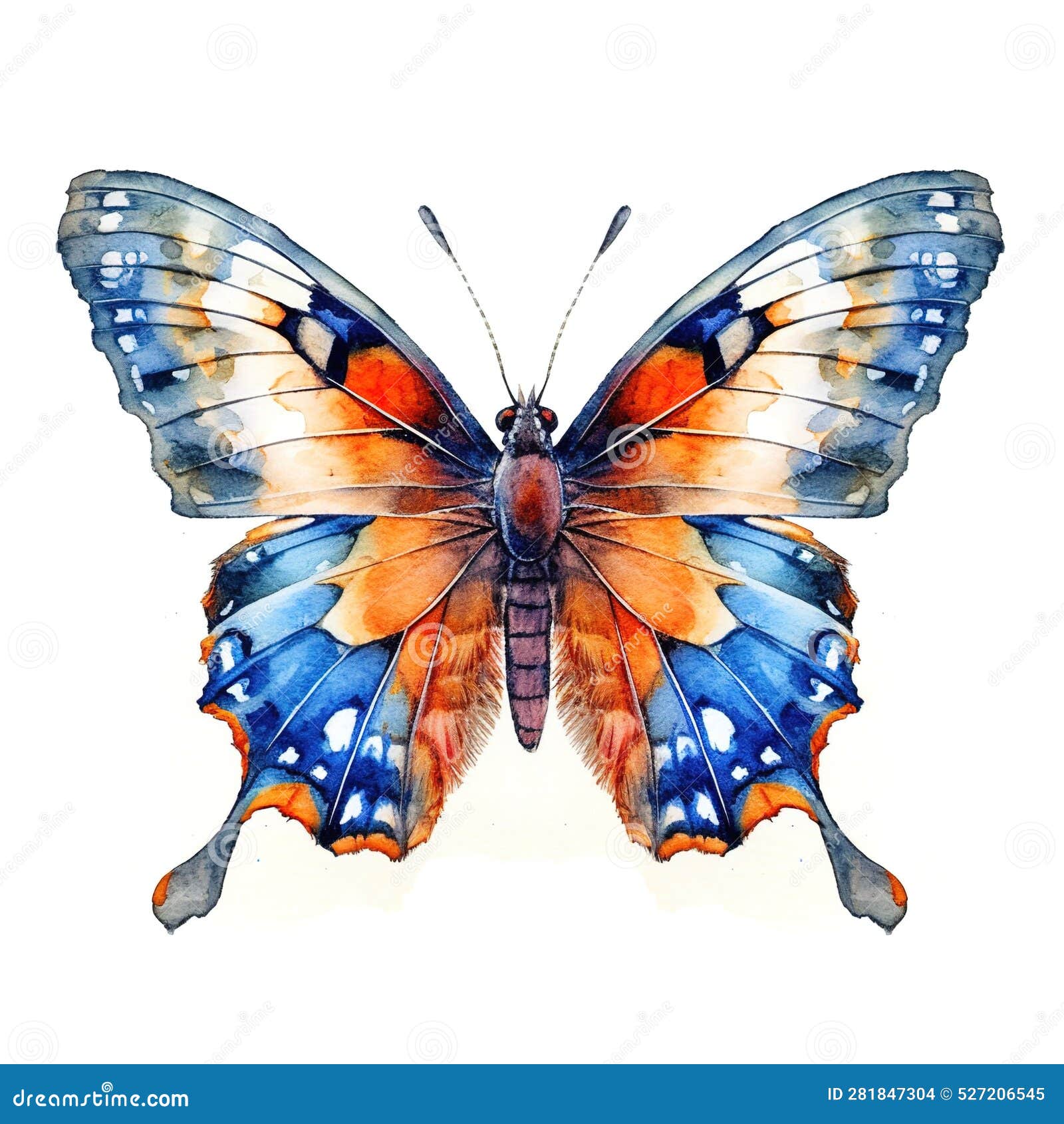 A Butterfly with Blue and Orange Spots is Shown.ai Generative Stock Illustration Illustration