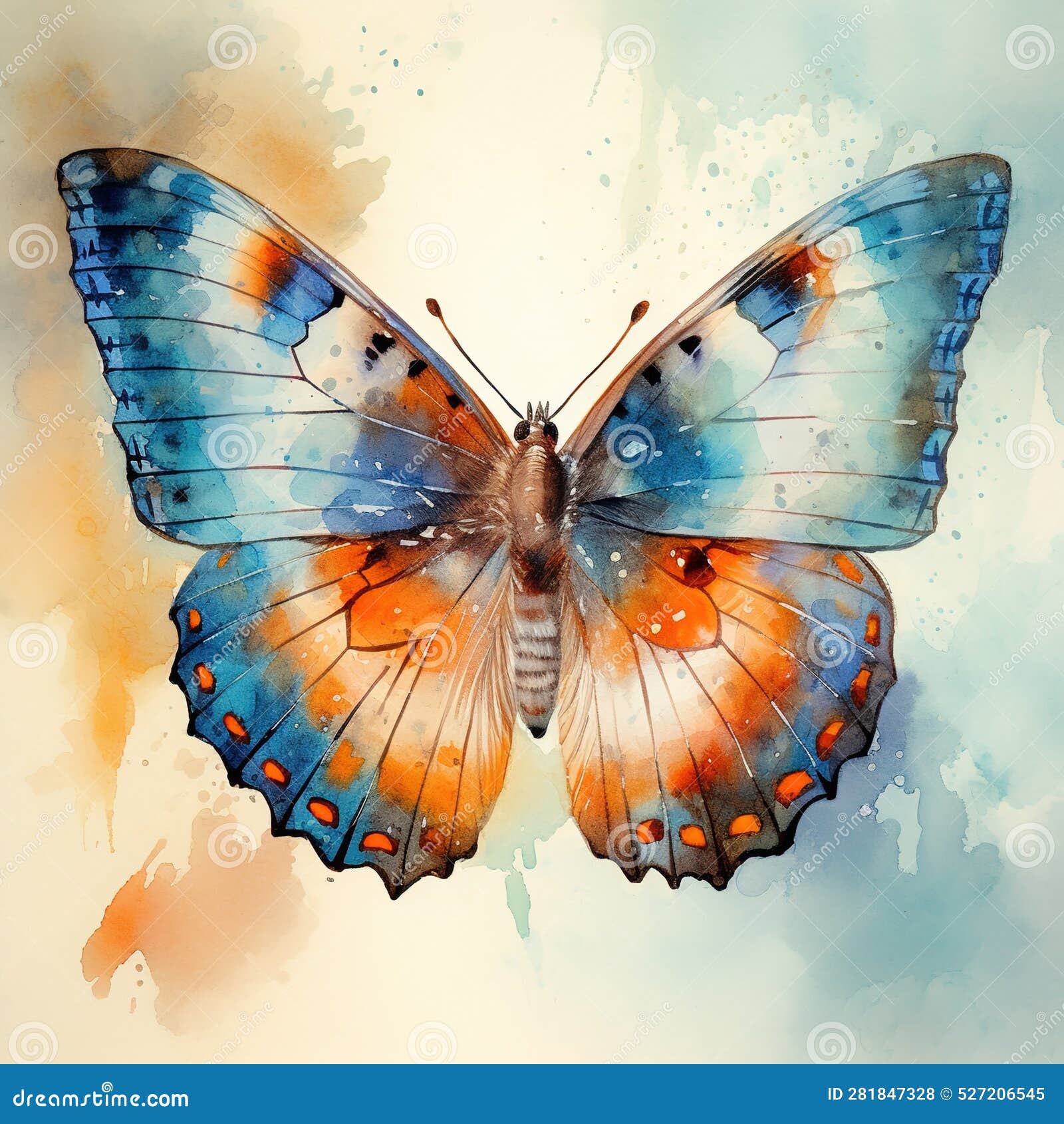 A Butterfly with Blue and Orange Spots is Shown.ai Generative Stock Illustration Illustration