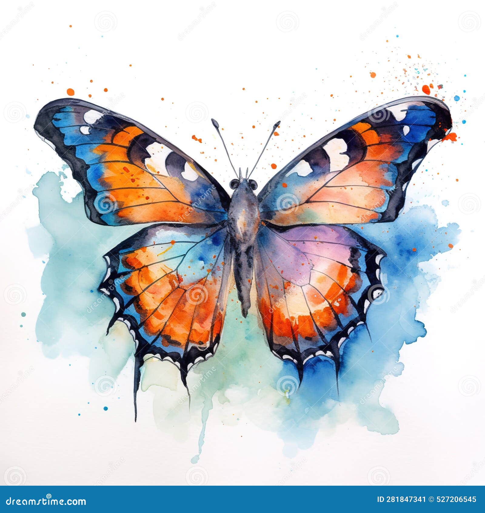 A Butterfly with Blue and Orange Spots is Shown.ai Generative Stock Illustration Illustration
