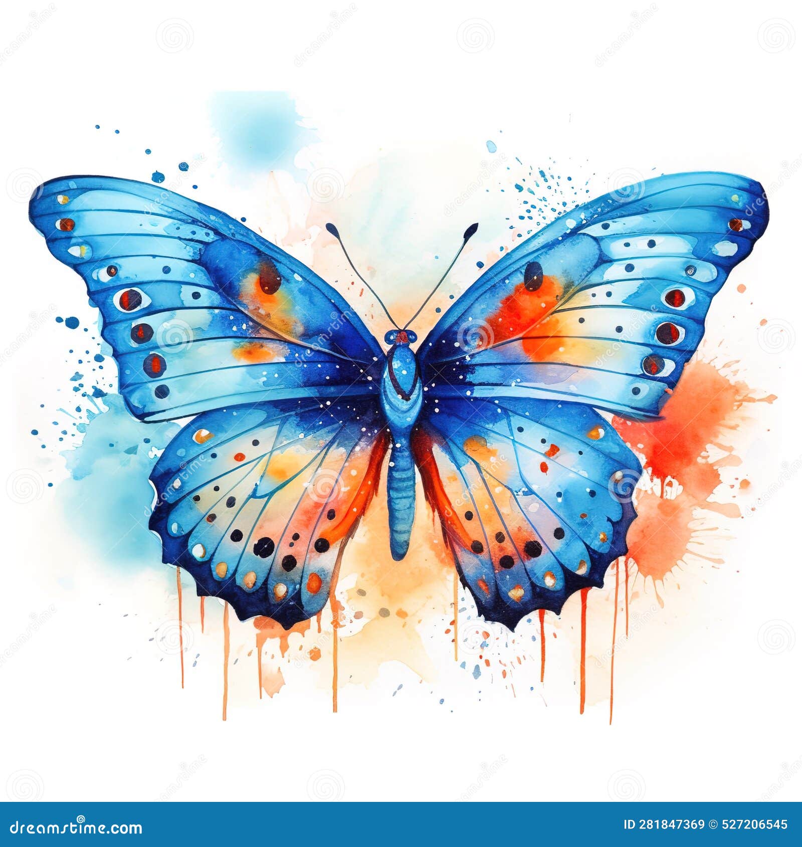 A Butterfly with Blue and Orange Spots is Shown.ai Generative Stock Illustration Illustration