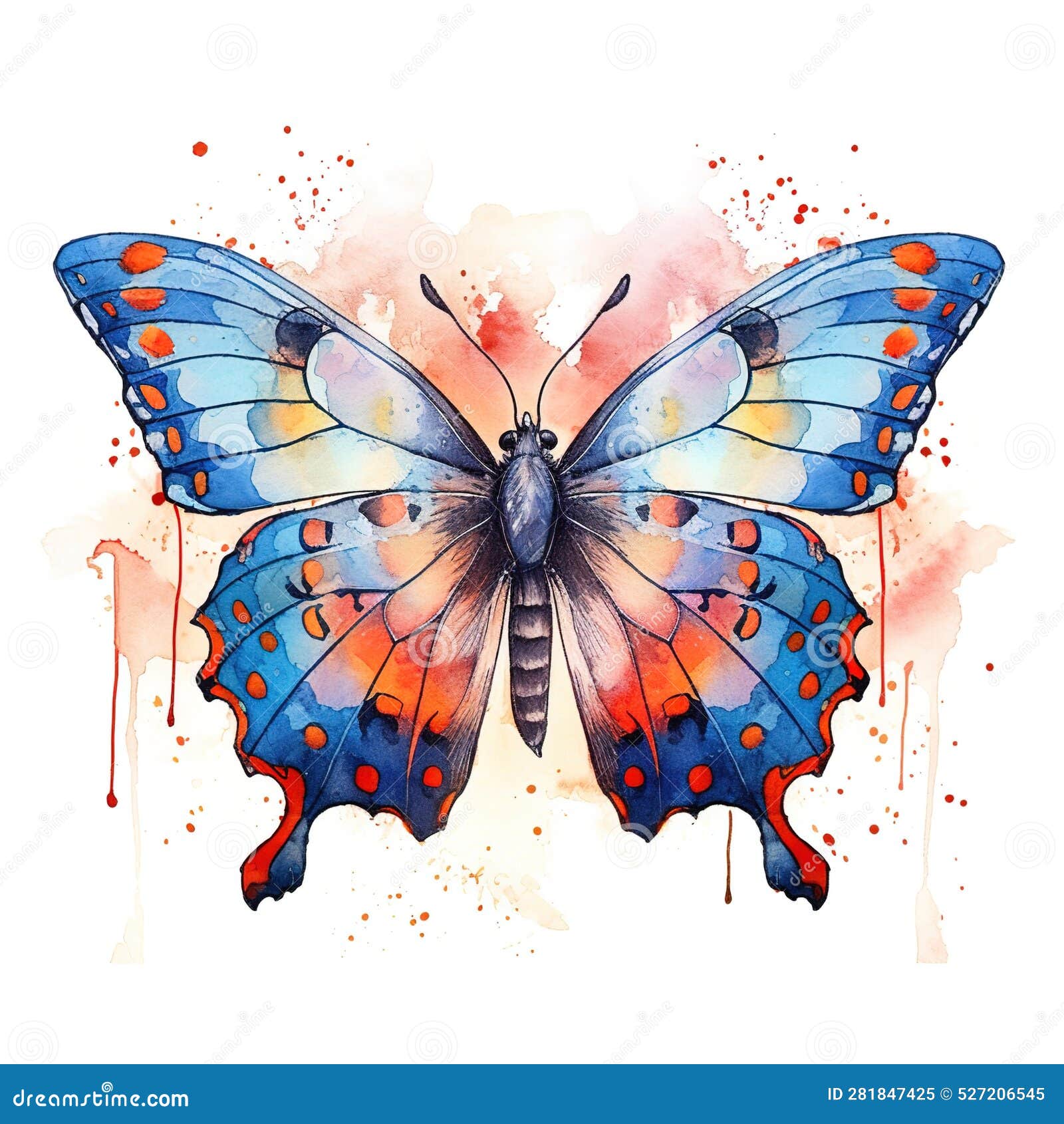 A Butterfly with Blue and Orange Spots is Shown.ai Generative Stock Illustration Illustration