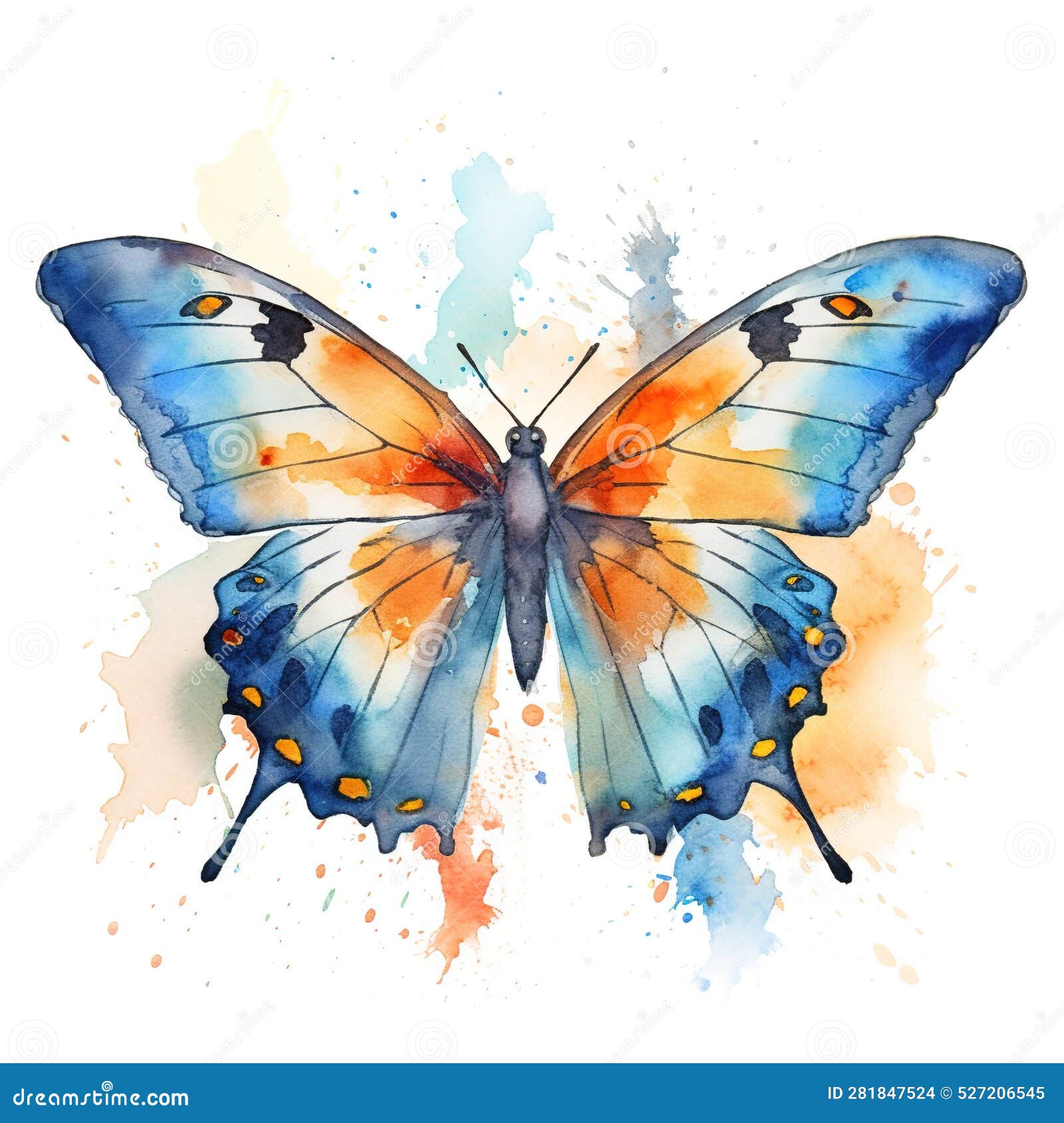A Butterfly with Blue and Orange Spots is Shown.ai Generative Stock Illustration Illustration