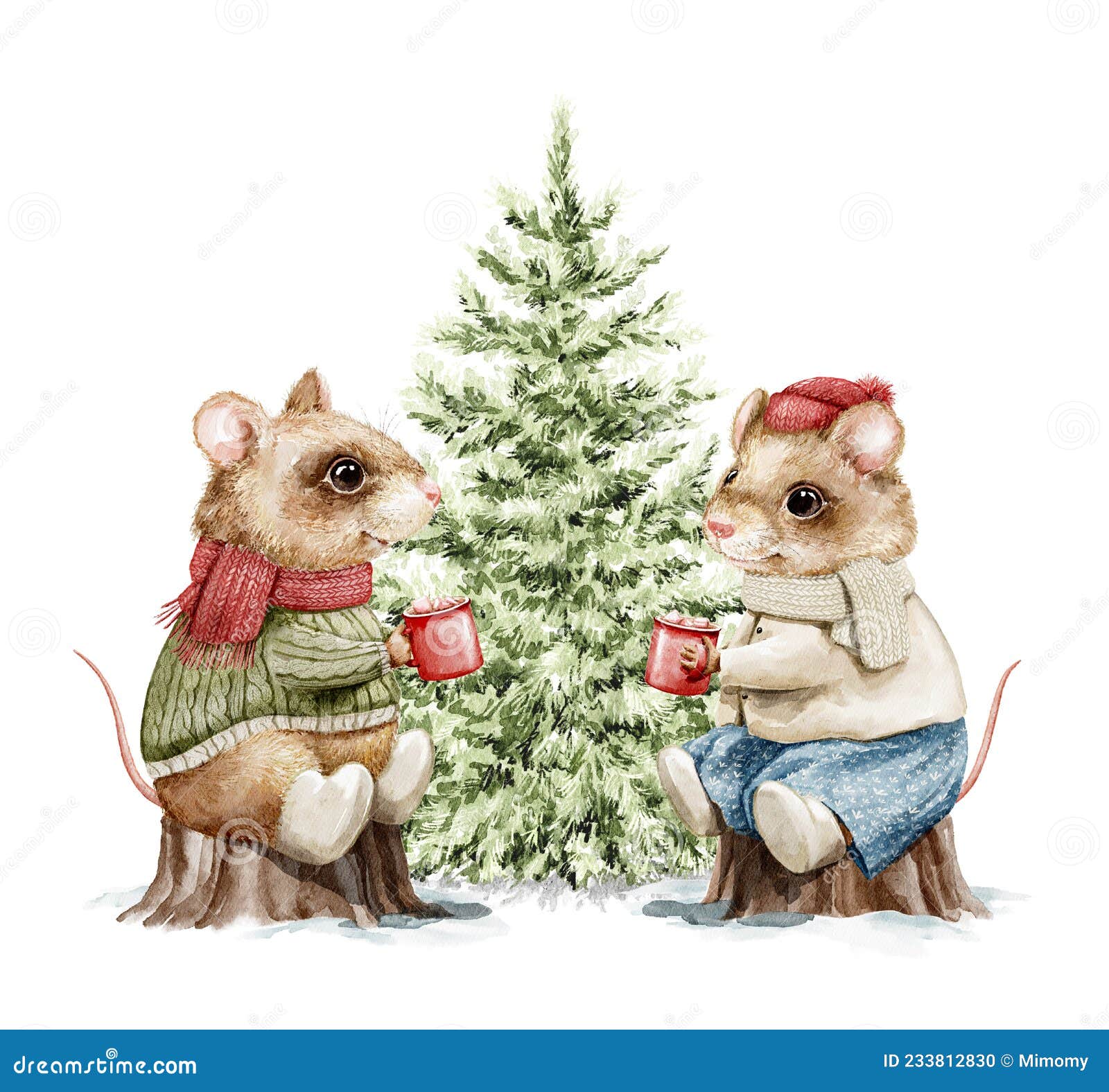 Vintage Greeting Card Christmas Tree Bunny Rabbit Mice Mouse 
