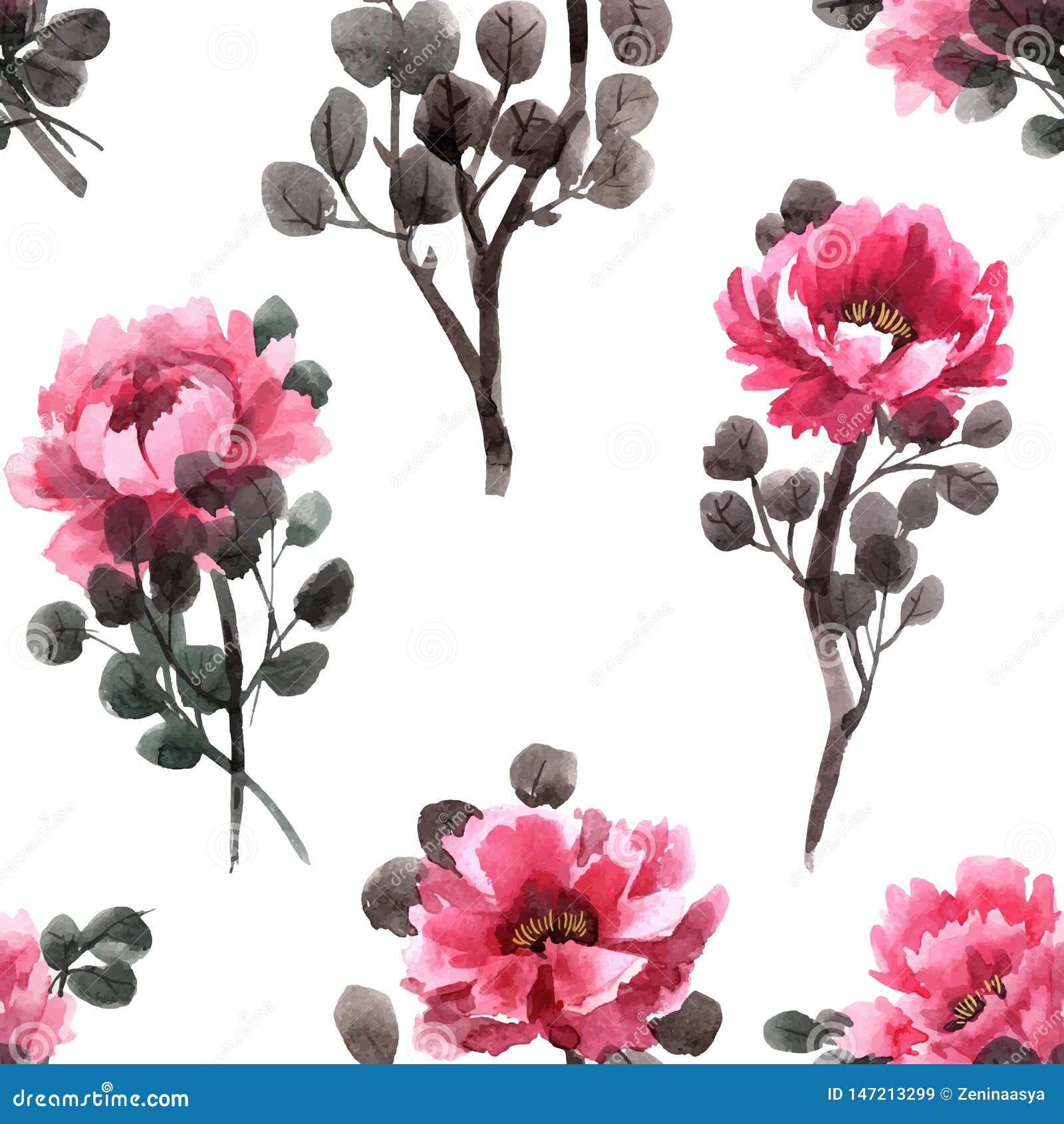 Download Watercolor Chinese Rose Vector Pattern Stock Vector - Illustration of artwork, botany: 147213299