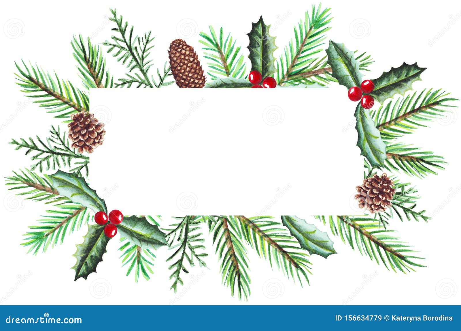 Watercolor Christmas Banner with Fir Branches and Place for Text ...