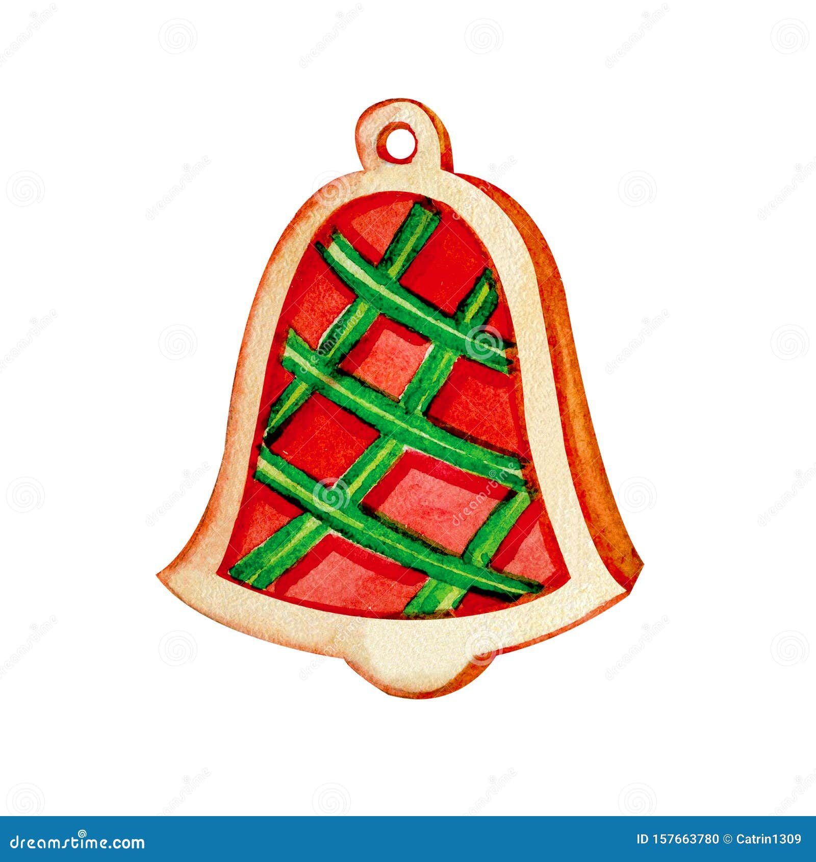 Watercolor Christmas Bell Gingerbread. Hand Draw Illustration Christmas Illustration With White ...