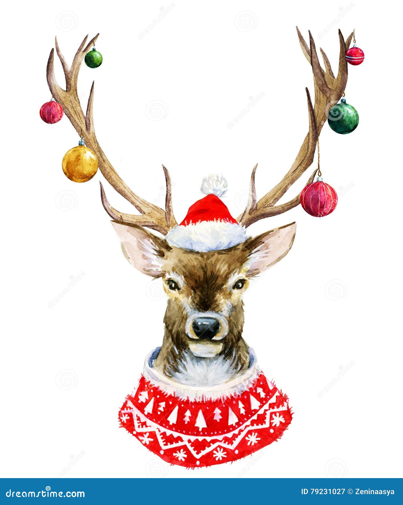 watercolor christmas deer