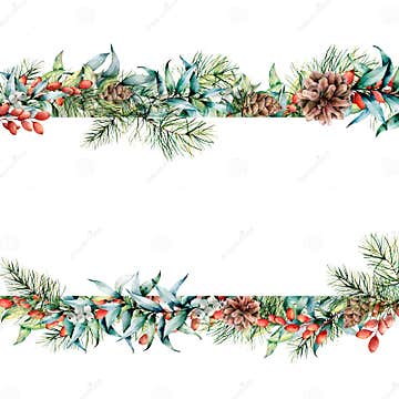 Watercolor Christmas Floral Banner. Hand Painted Floral Garland with ...