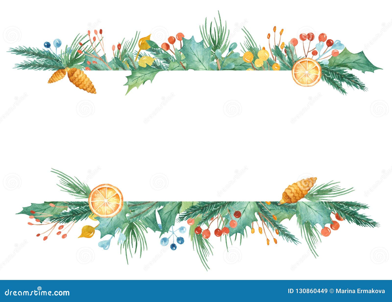 watercolor christmas frame template with fir branches berries christmas frame template