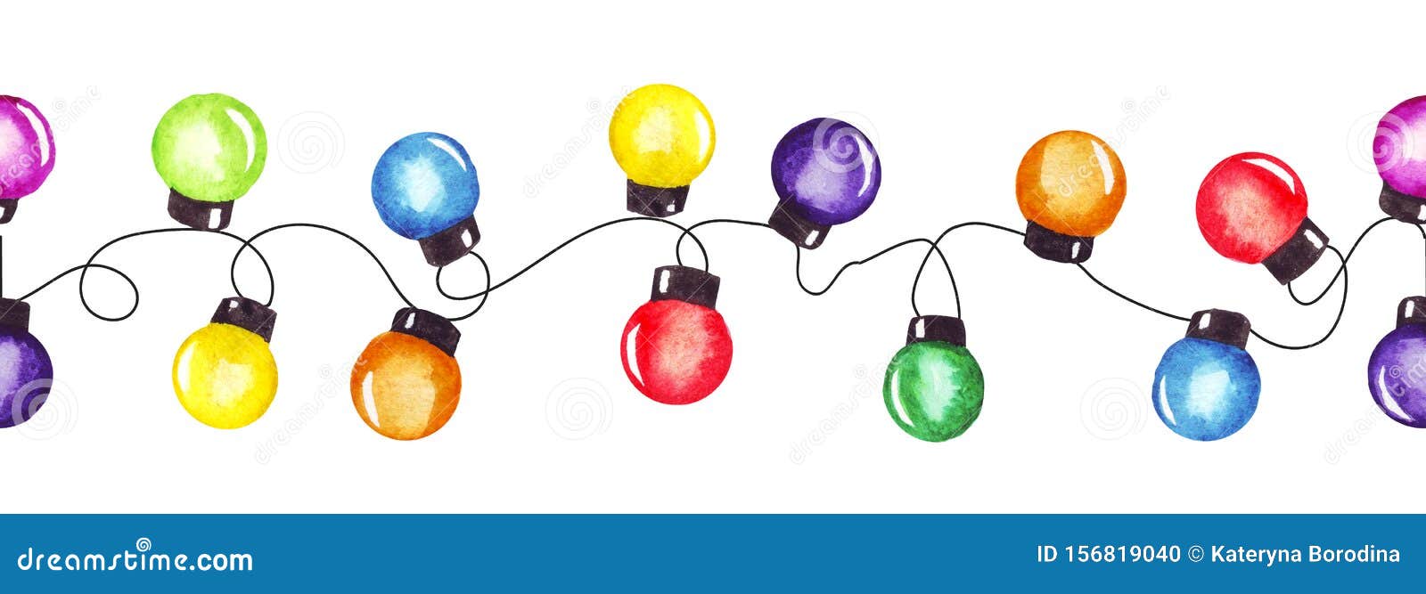 Watercolor Christmas Party Lights Garland. and New Year Pattern. Good for Cards Invitations Decoration Stock Illustration - of border, blue: 156819040