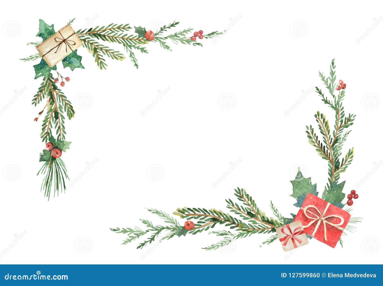 Watercolor Christmas Wreath with Fir Branches and Place for Text. Stock ...