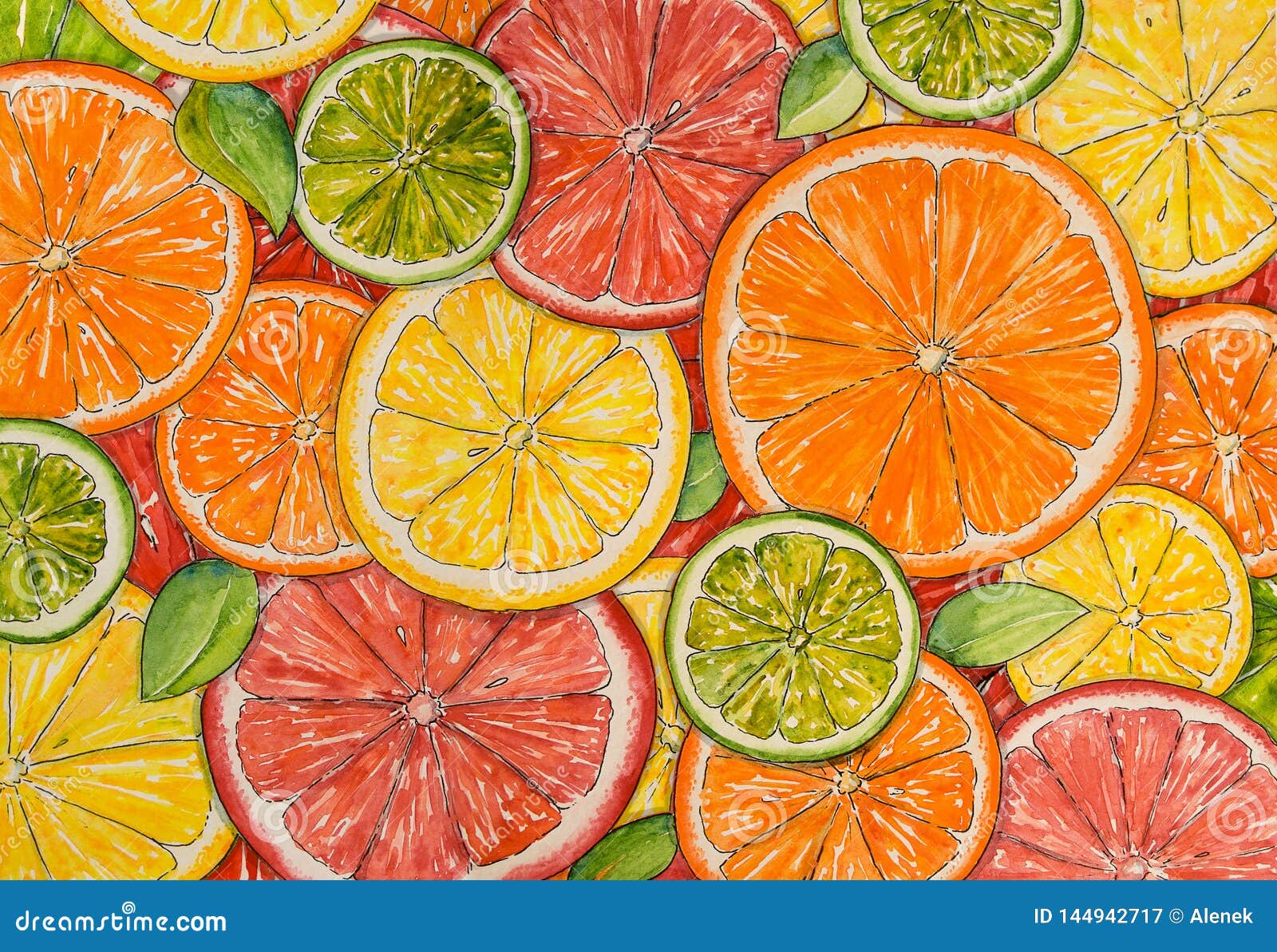 Watercolor Citrus Background Paint Texture Hand Drawn Oranges Lemons Limes Mandarins Grapefruits Bright Watercolor Stains Stock Illustration Illustration Of Drawing Delicious