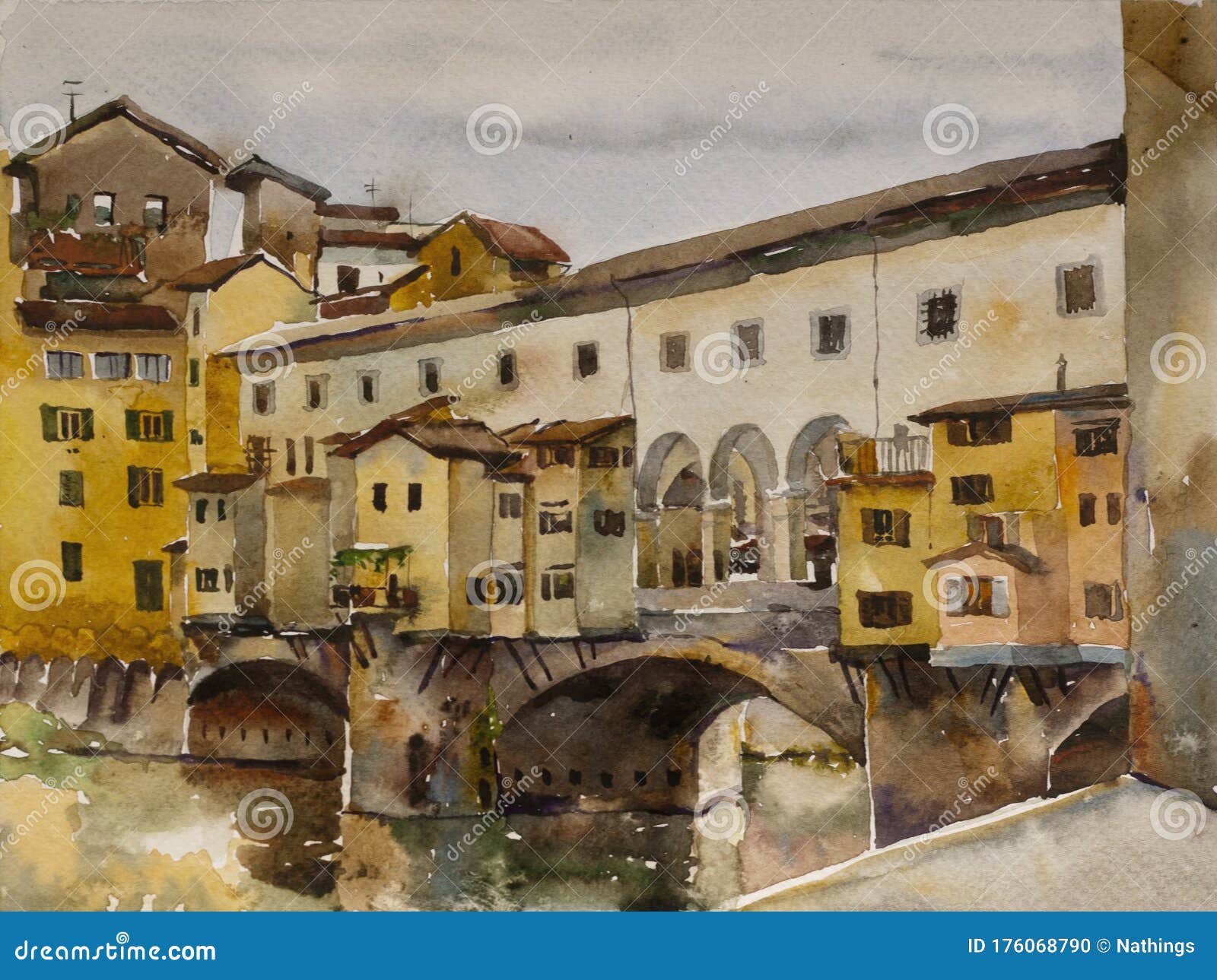 Ponte Vecchio art print Italy wall art Florence Italy print Italy watercolor Tuscany Ponte Vecchio painting River Arno Italy art Tuscany art