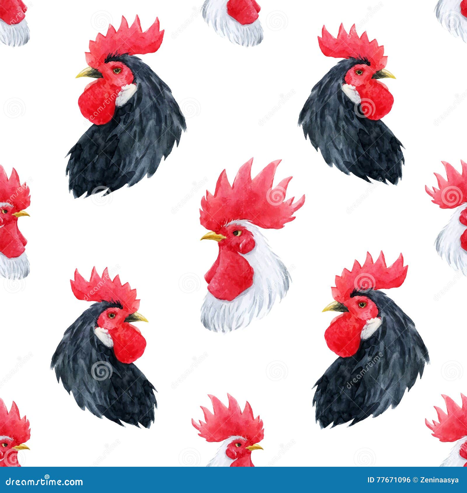 Download Watercolor rooster pattern stock vector. Illustration of ...