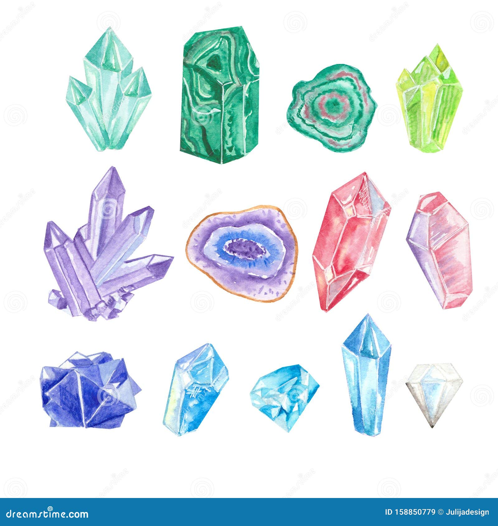 Jewel Clipart, Digital Gems, Watercolor Gems, Jewel Clip Art