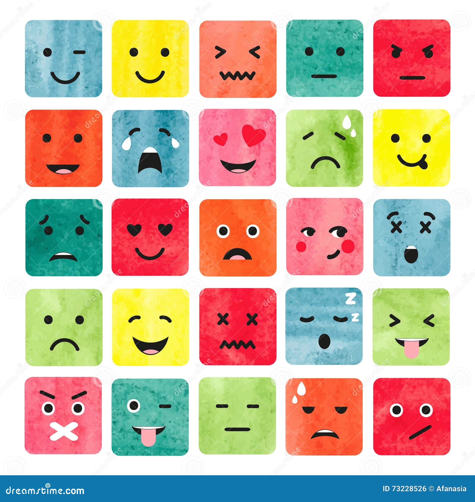Watercolor Colorful Emoticons Set. Stock Vector - Illustration of ...