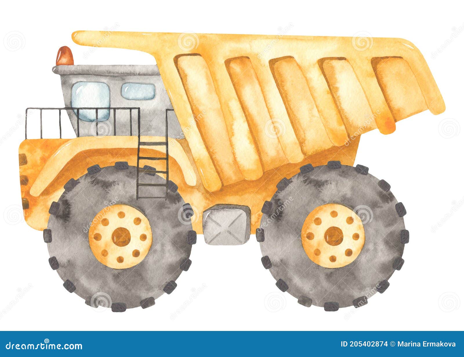 watercolor construction machines. dump truck, mining dump truck