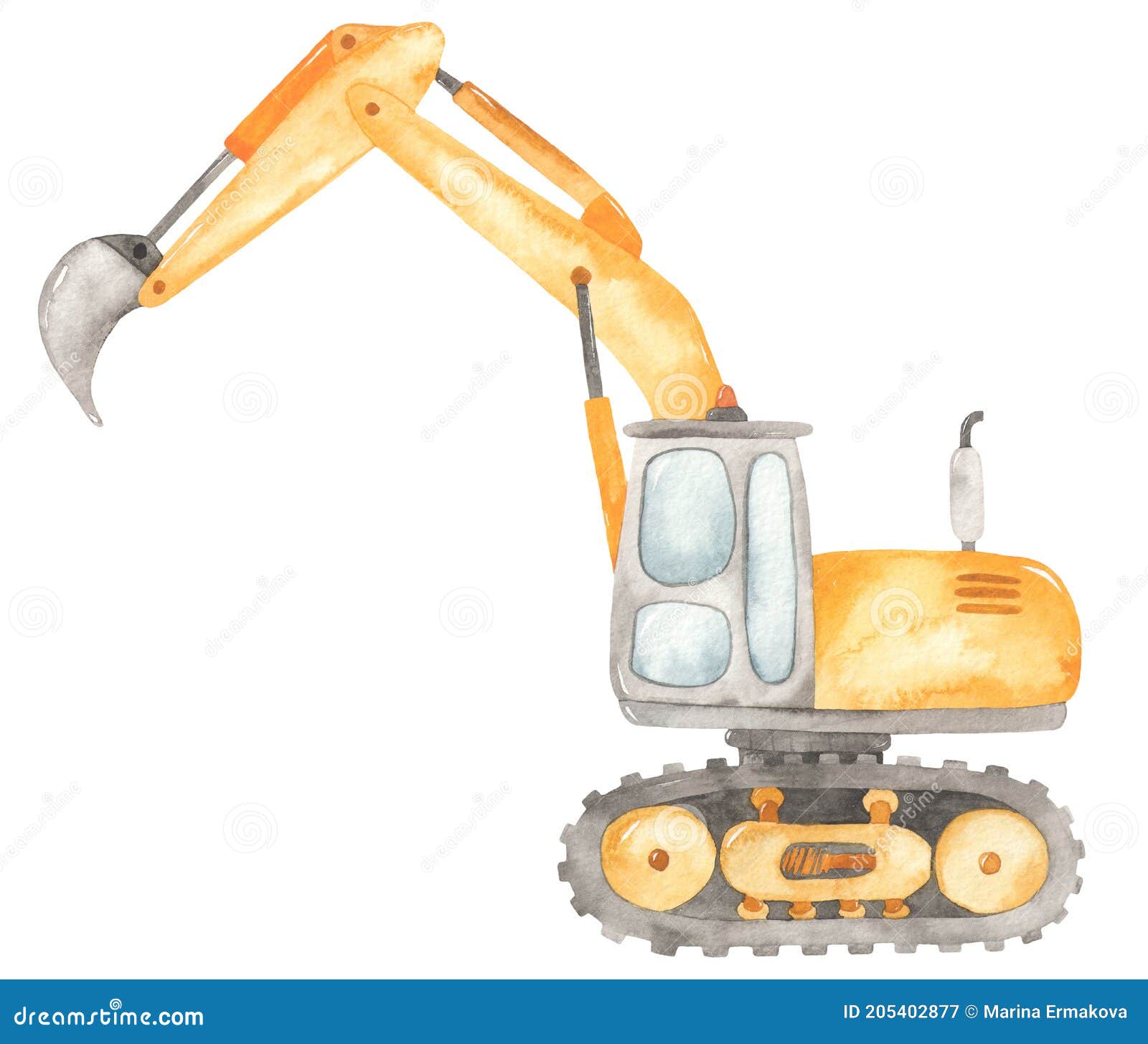 watercolor construction machines. excavator. cute kids 