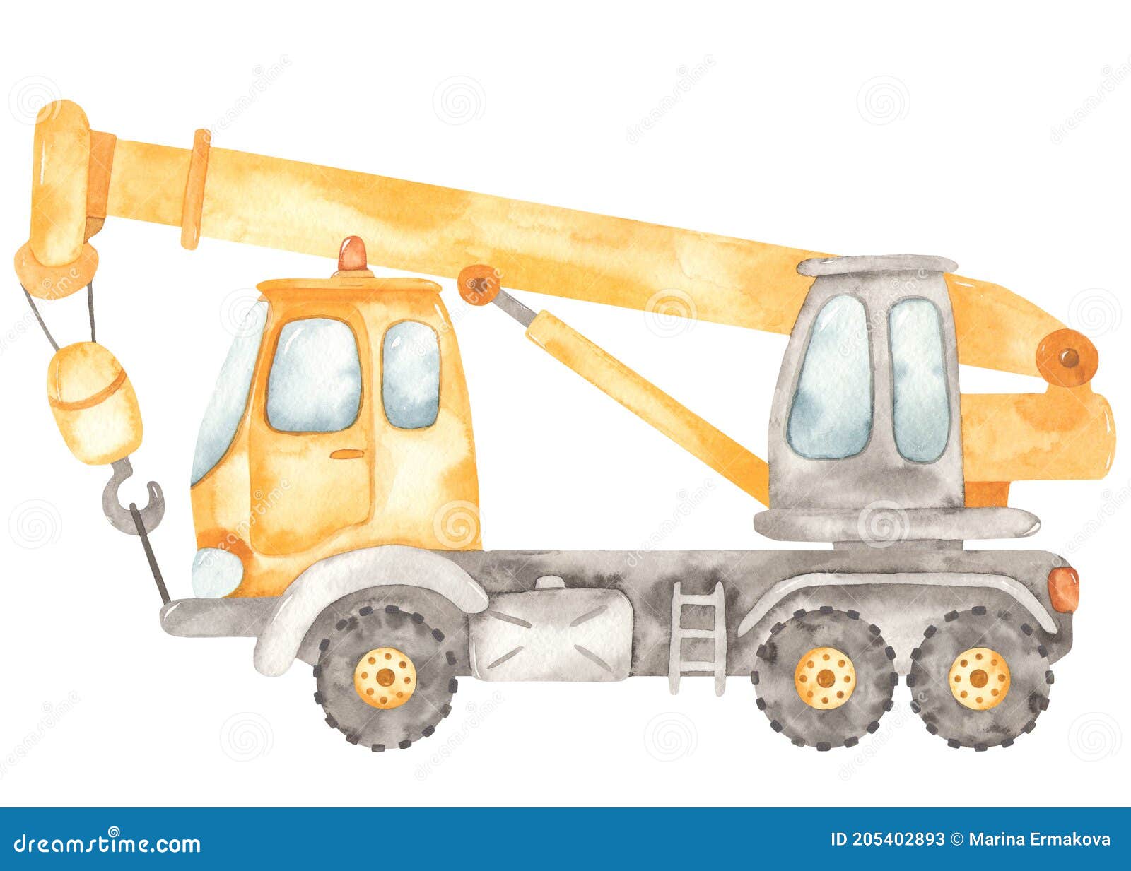 watercolor construction machines. truck crane