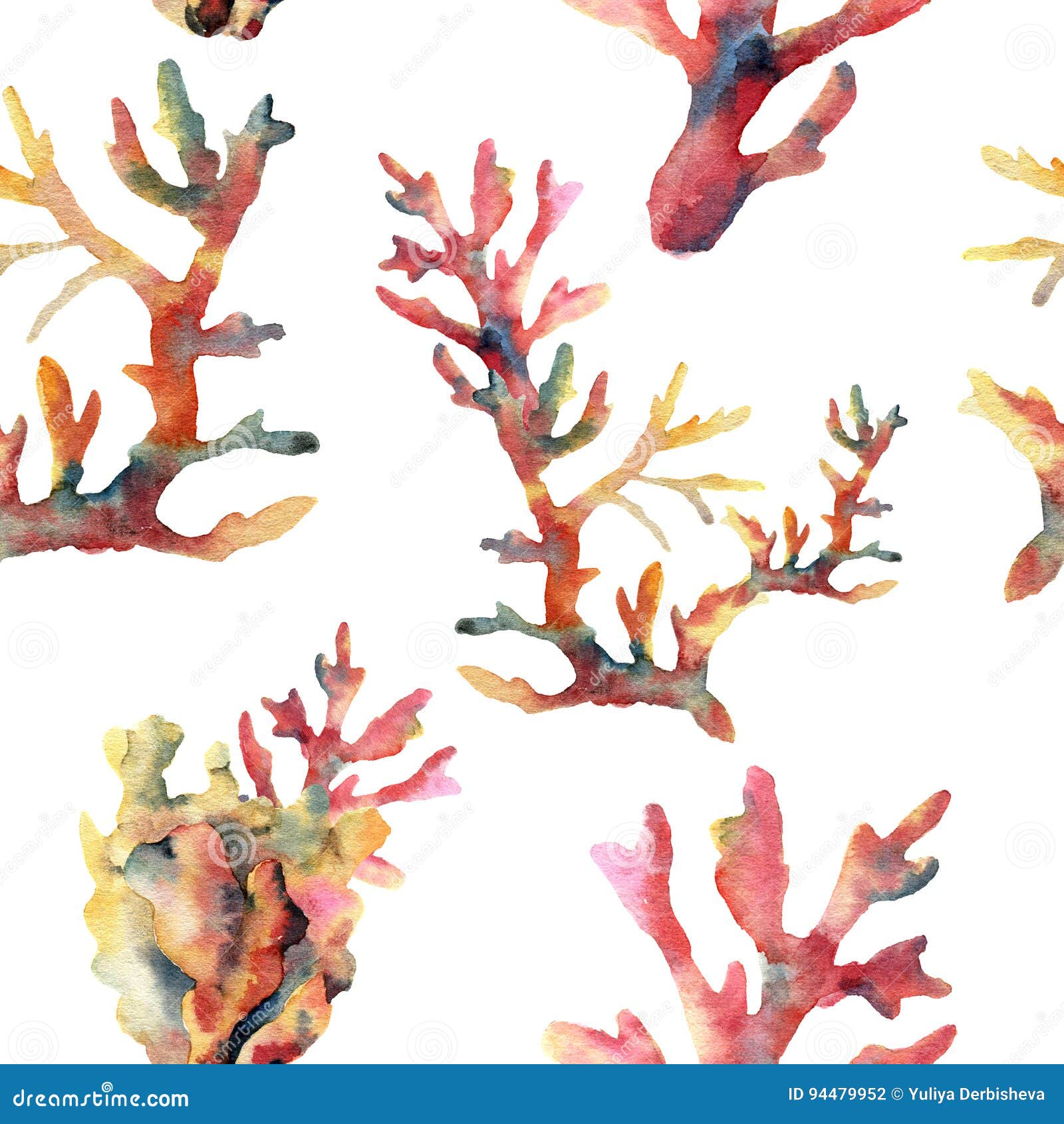 Watercolor Coral Seamless Pattern Hand Painted Ornament With