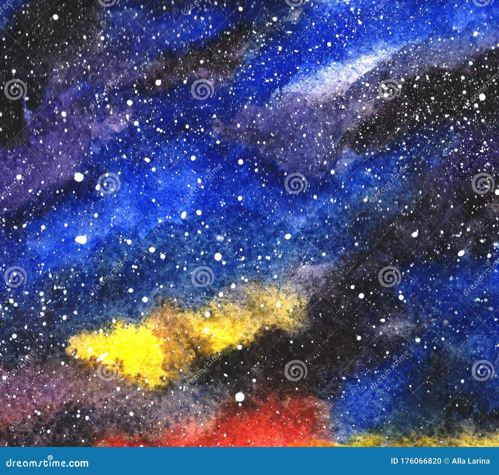 Download Watercolor Cosmic Texture With Glowing Stars. Night Starry ...