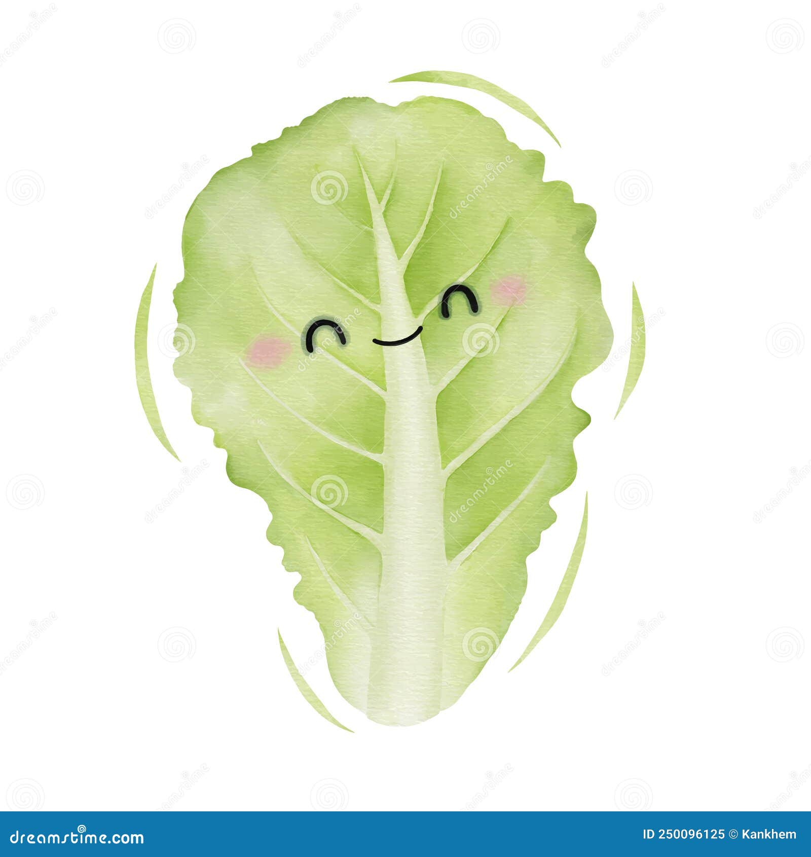 Watercolor Cute Lettuce Leaf Cartoon Character. Vector Illustration
