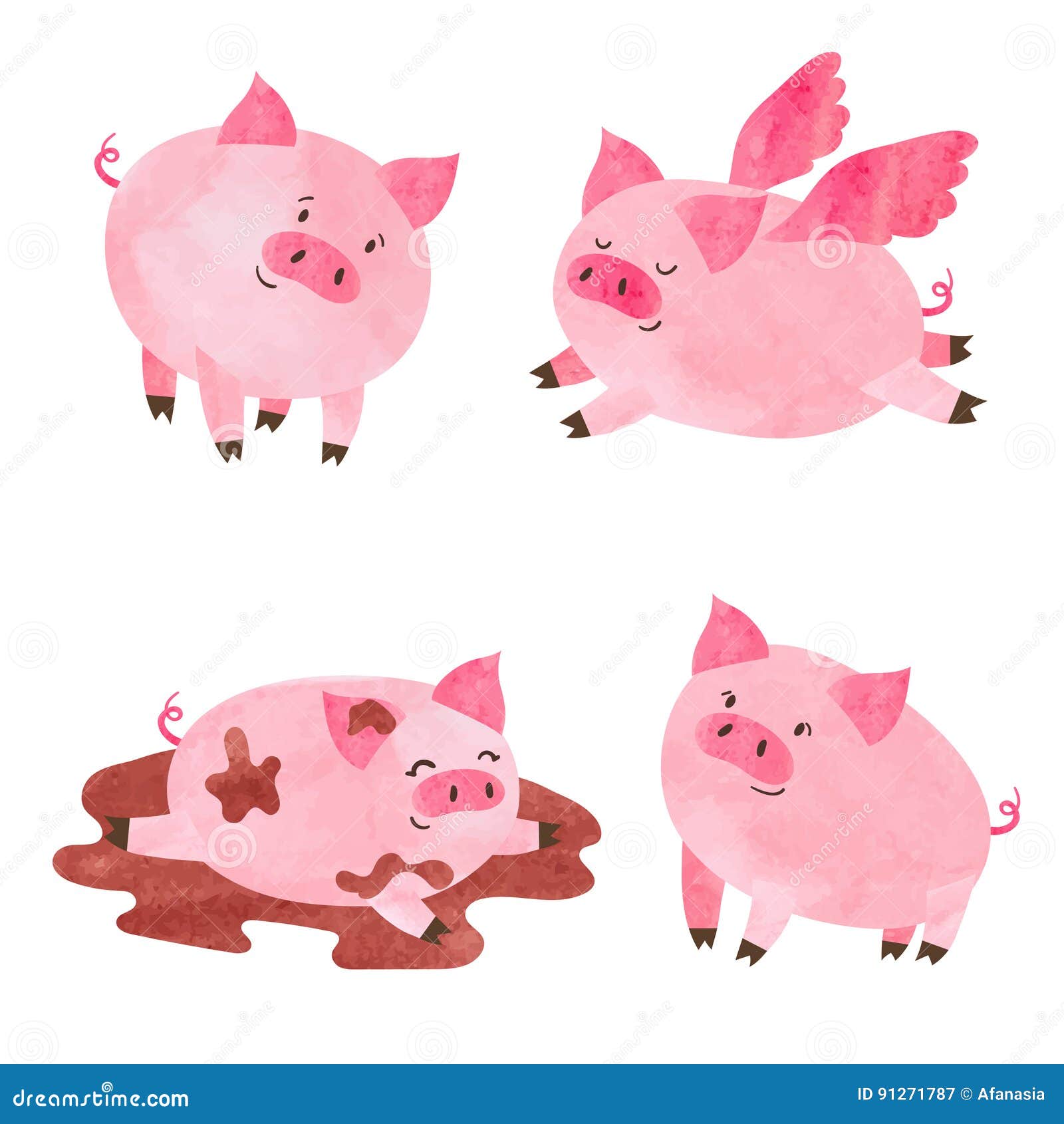 Download Watercolor cute pigs set. stock vector. Illustration of ...
