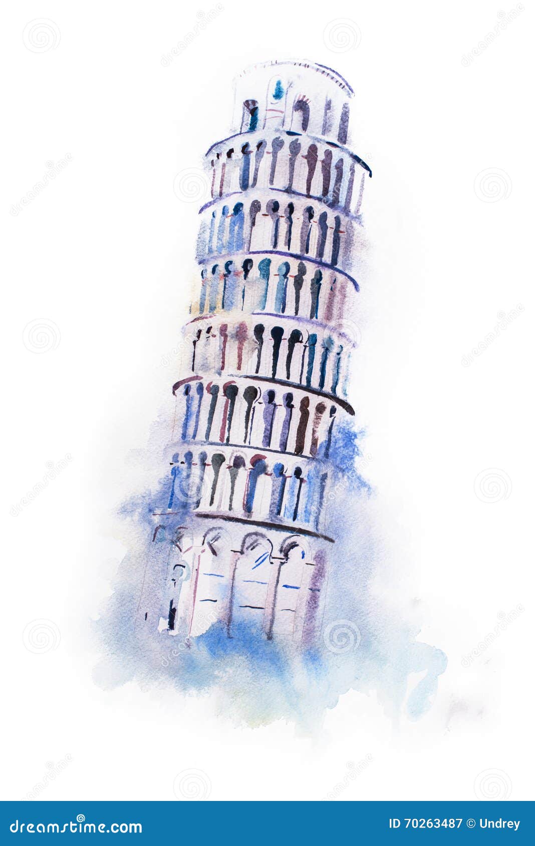 watercolor drawing leaning tower of pisa. aquarelle world wonder painting
