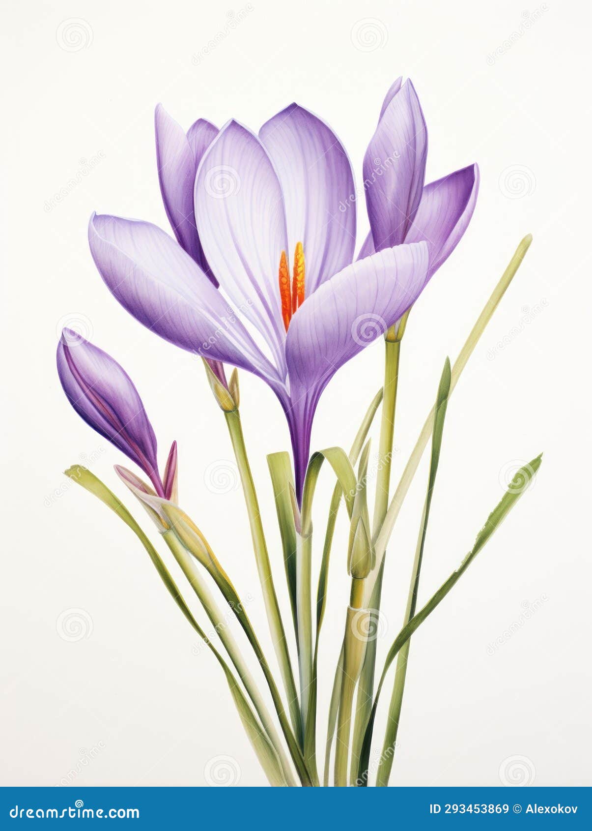 Watercolor Drawing of the Saffron Crocus AI Generated Stock