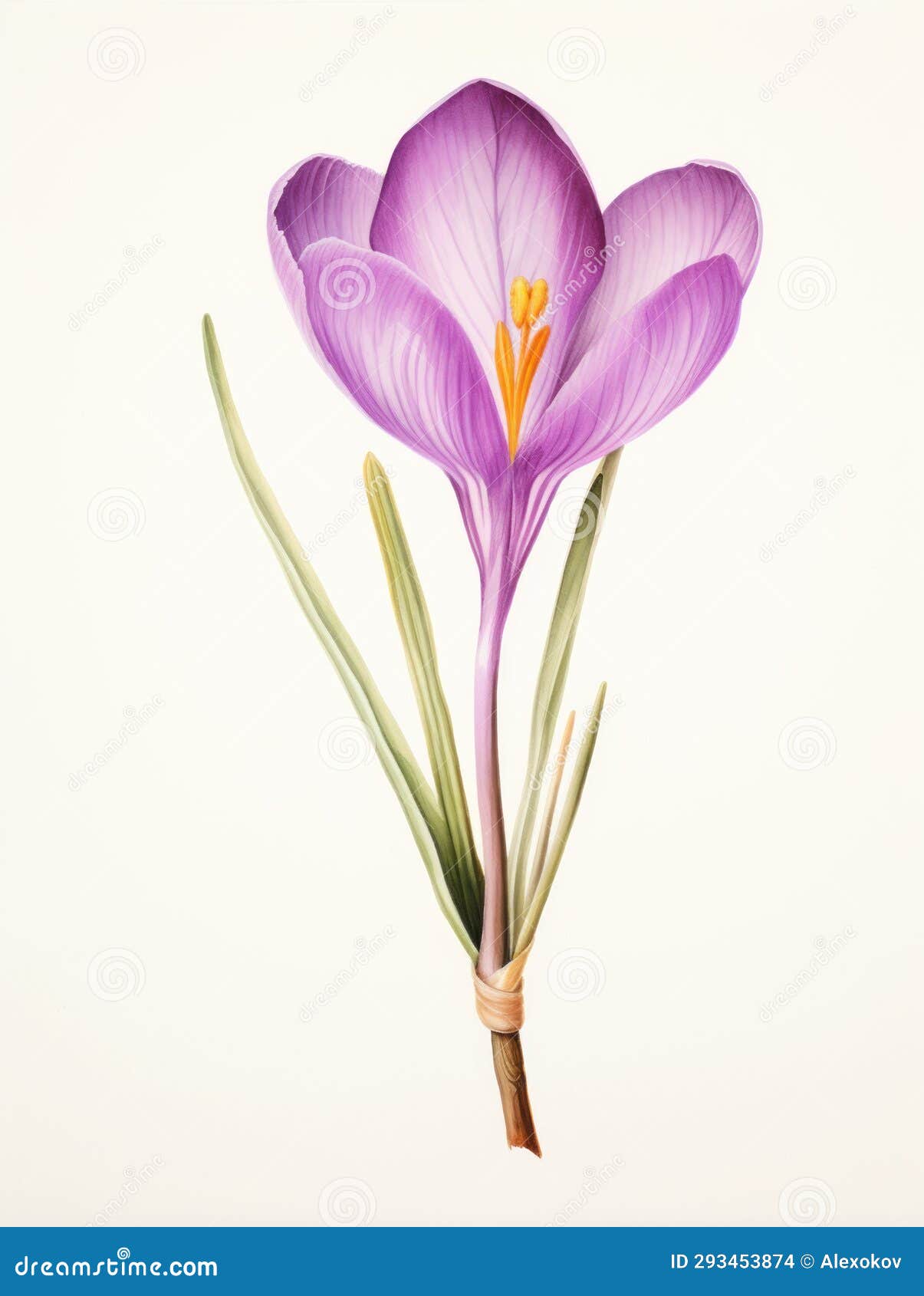 Watercolor Drawing of the Saffron Crocus AI Generated Stock