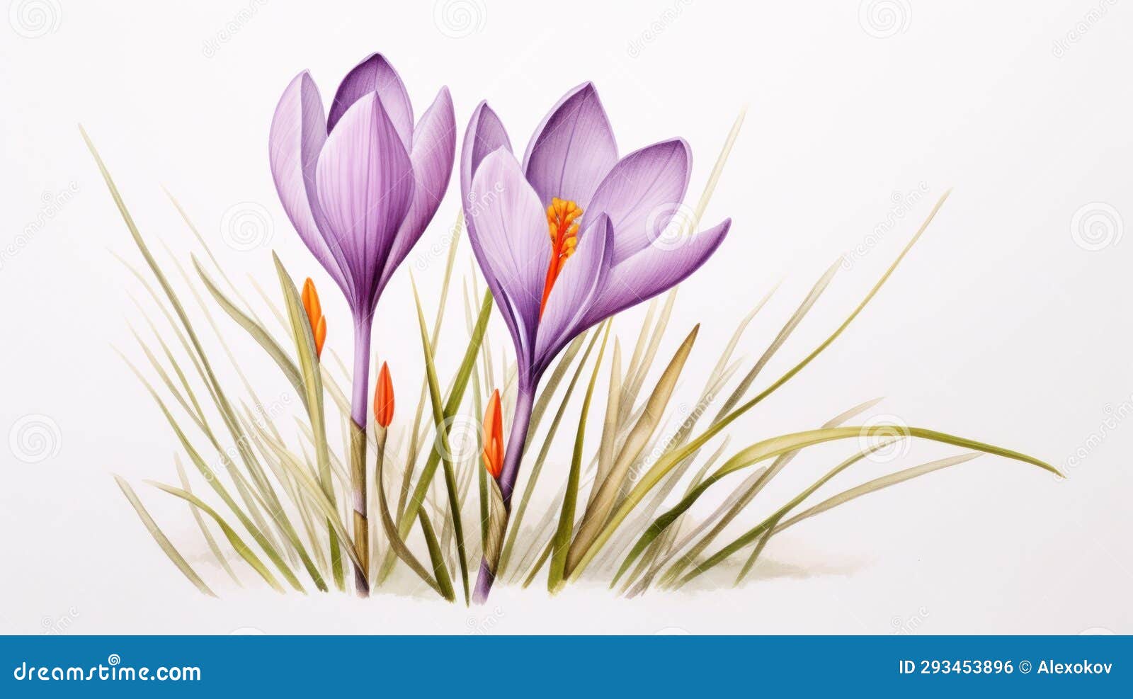 Watercolor Drawing of the Saffron Crocus AI Generated Stock