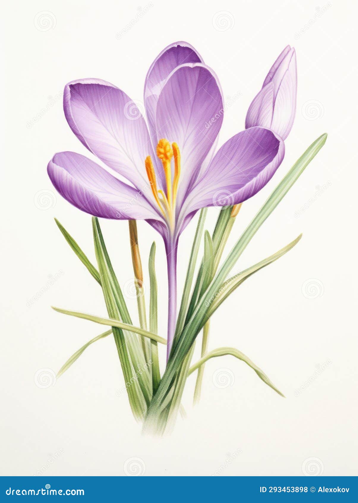 Watercolor Drawing of the Saffron Crocus AI Generated Stock
