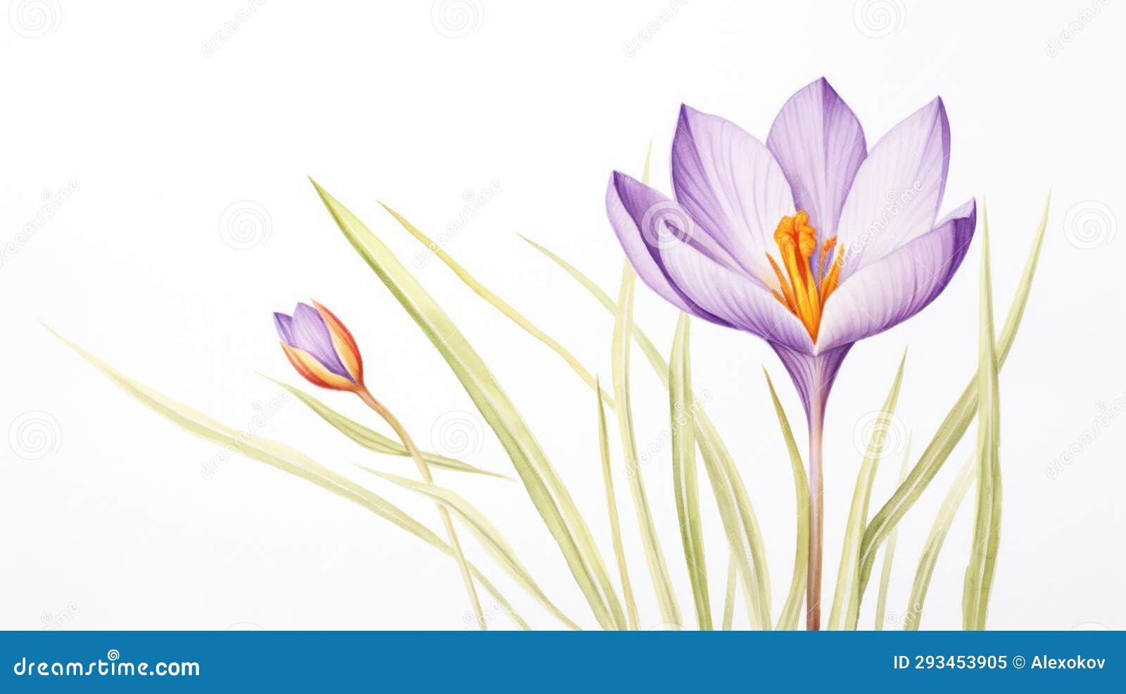 Watercolor Drawing of the Saffron Crocus AI Generated Stock