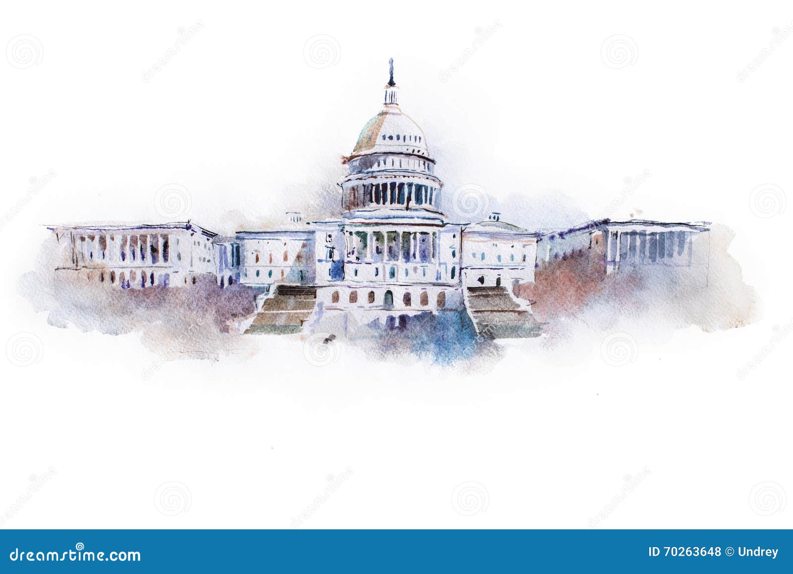watercolor drawing of the white house in washington dc