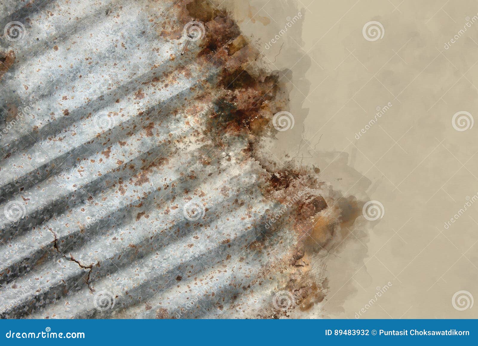 Watercolor Effect Picture of Rusty Zinc. Stock Illustration Illustration of board, dirty 89483932