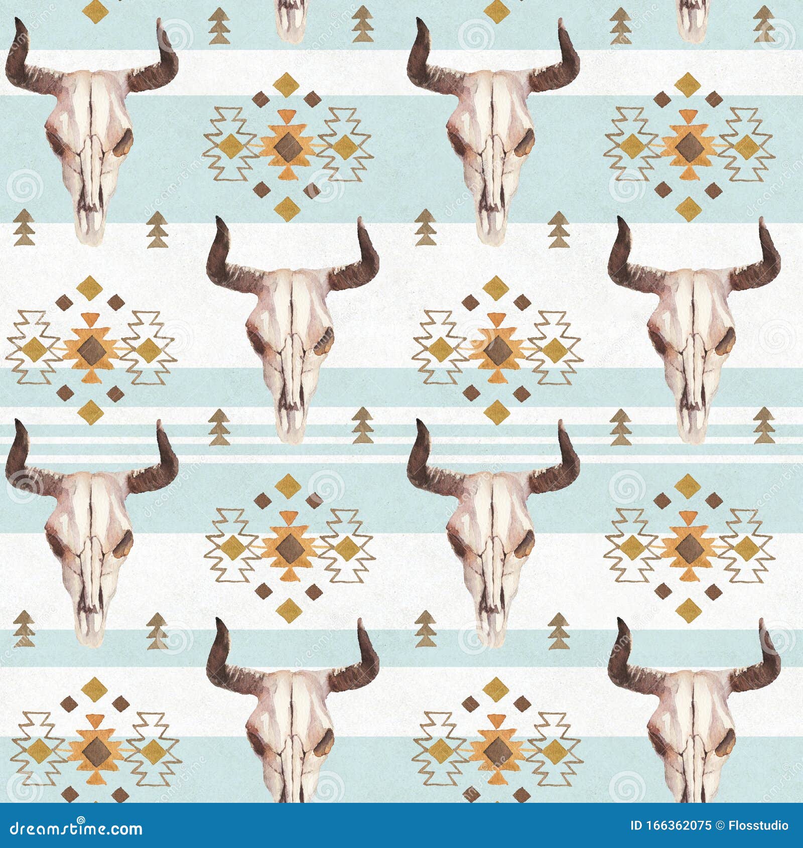 Watercolor bull skull seamless pattern Boho chic style texture with buffalo  head cotton flowers and eucalyptus branches Hand drawn wallpaper in  tribal style natural objects on black background Stock Illustration   Adobe