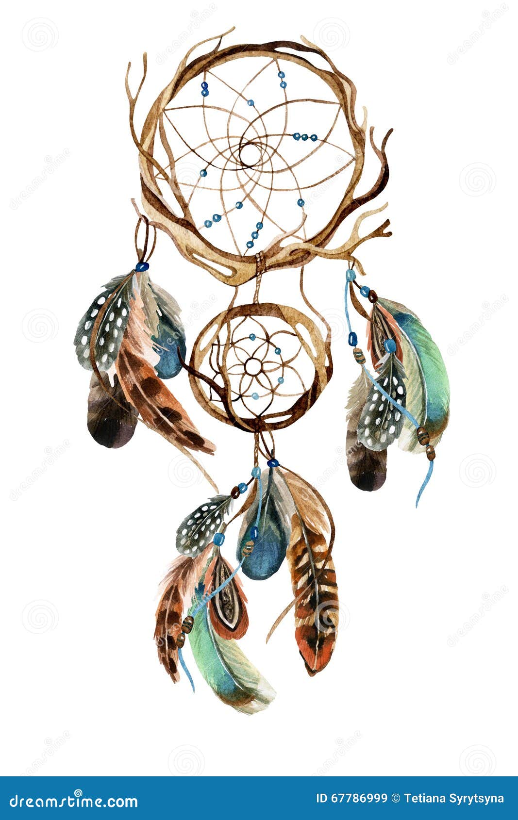 Watercolor Ethnic Dreamcatcher. Stock Illustration - Image Watercolor Ethnic Dreamcatcher. Stock Illustration - Image
