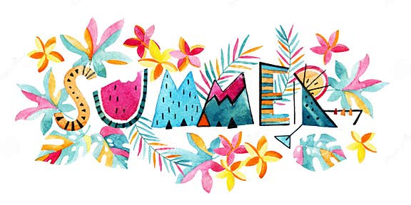 Watercolor Exotic Summertime Background. Stock Illustration ...