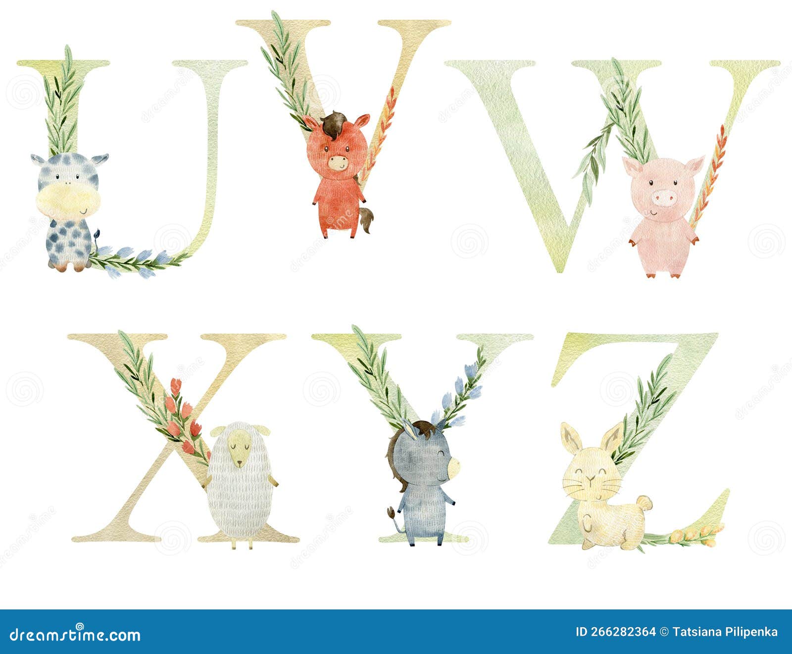 Watercolor Farm Animals Letters. Stock Illustration - Illustration of ...