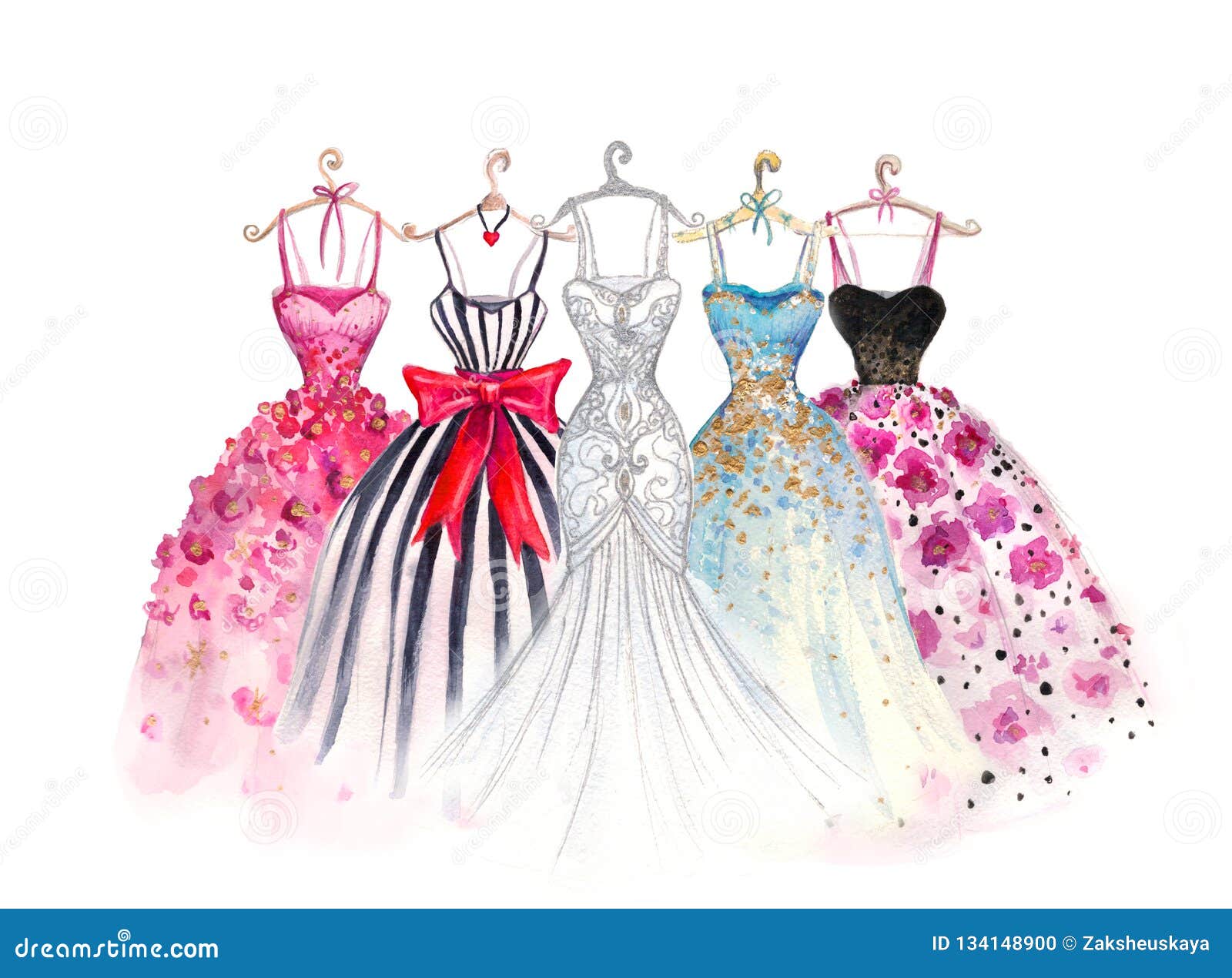 Watercolor Fashion Illustration. Elegant Dresses. Fashionable Women`s ...