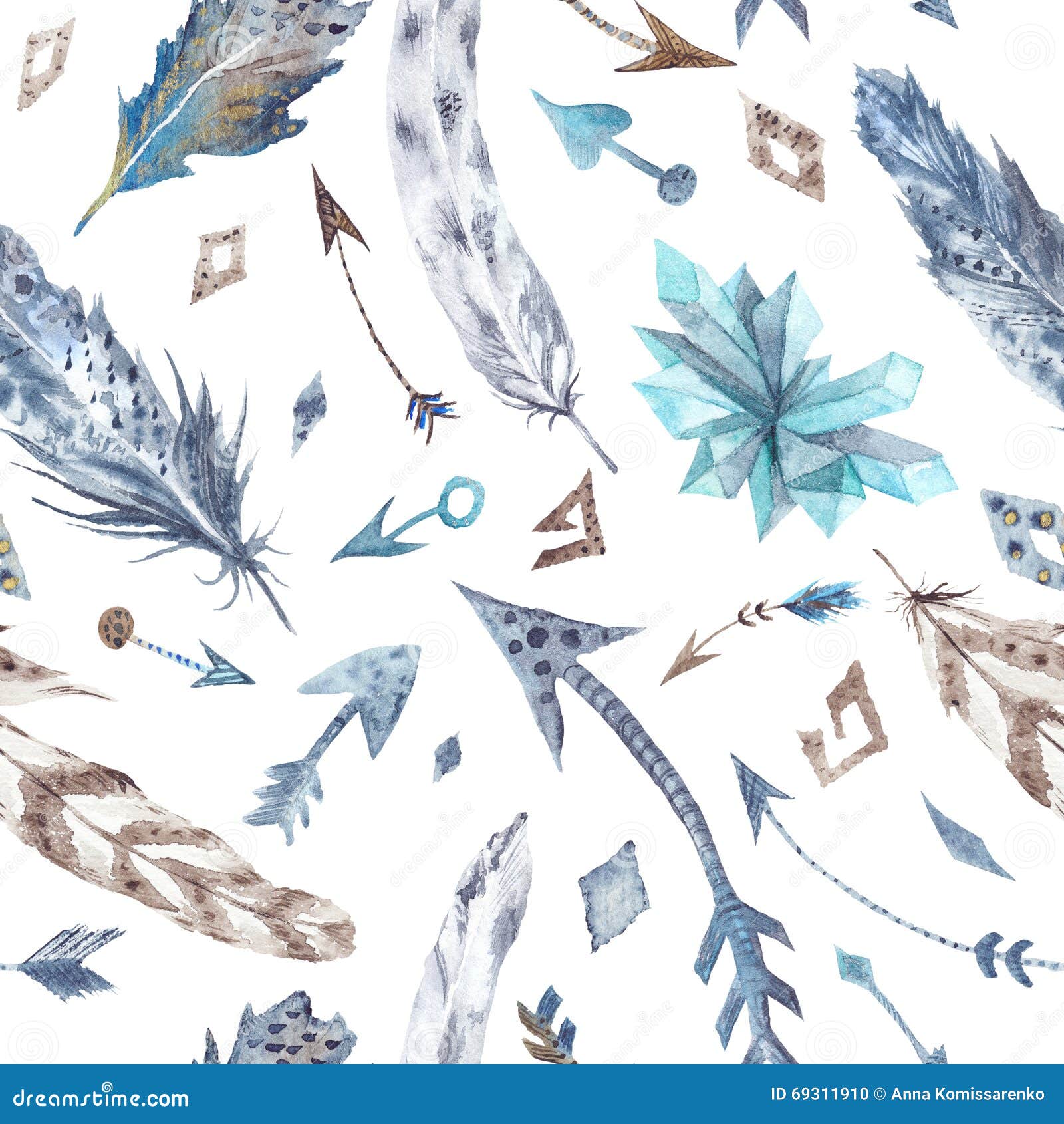 Watercolor Feather and Arrow Pattern Stock Illustration - Illustration ...