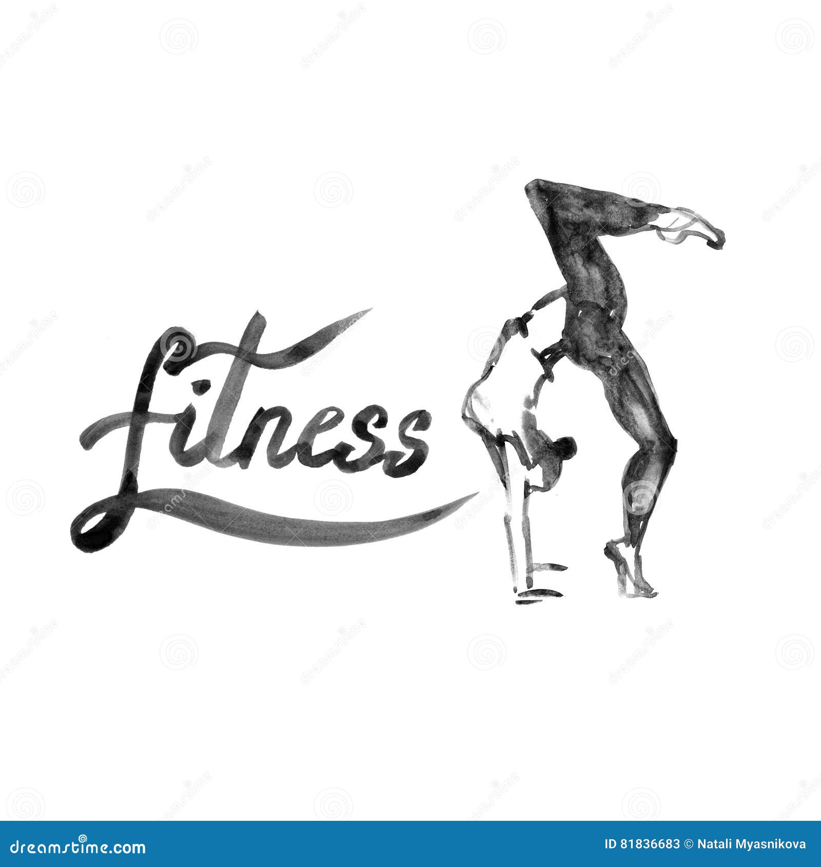 Watercolor Fitness Logo Illustration With Hand Written Calligraphy