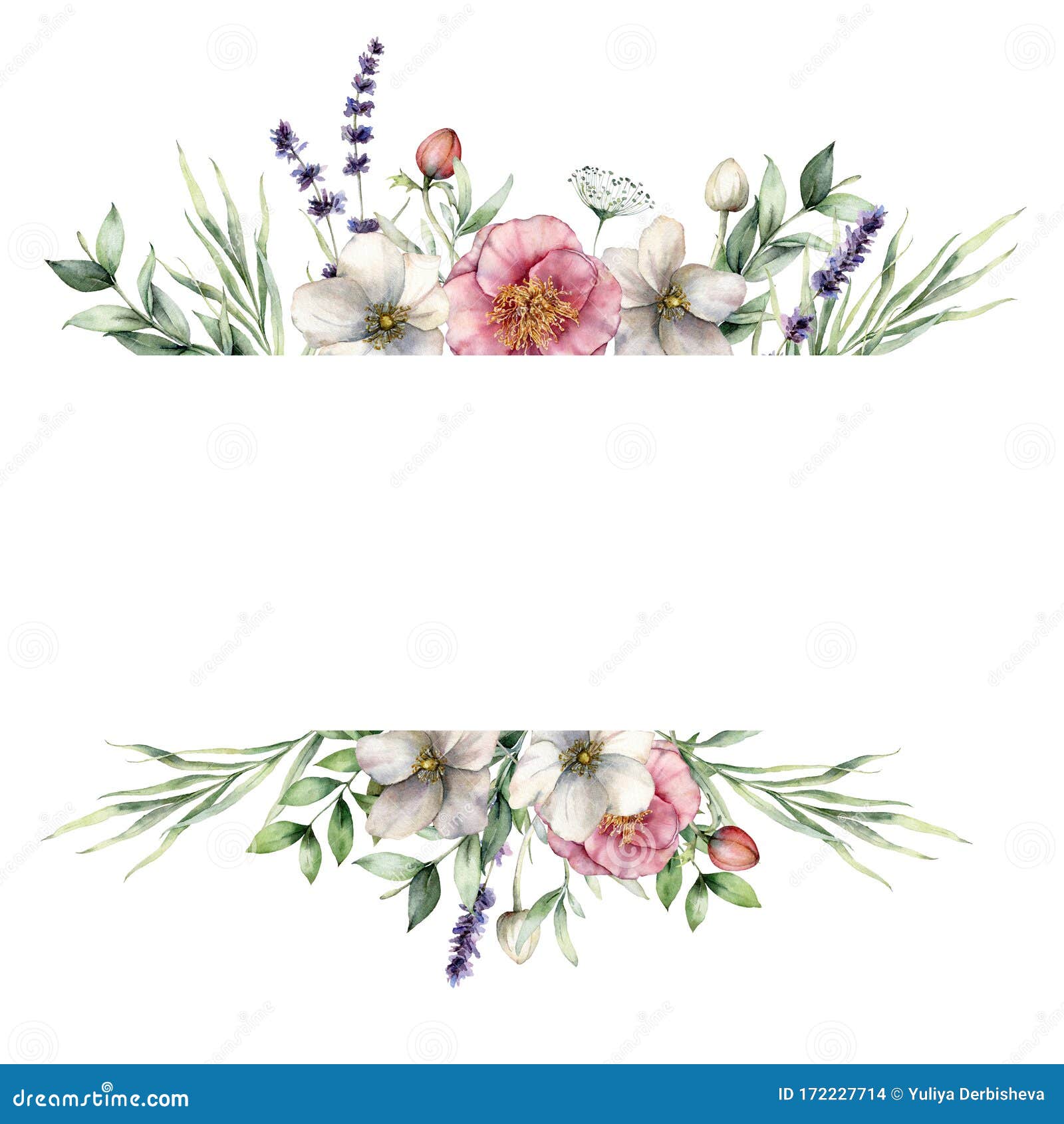 Download Watercolor Floral Border With Anemones And Roses. Hand ...