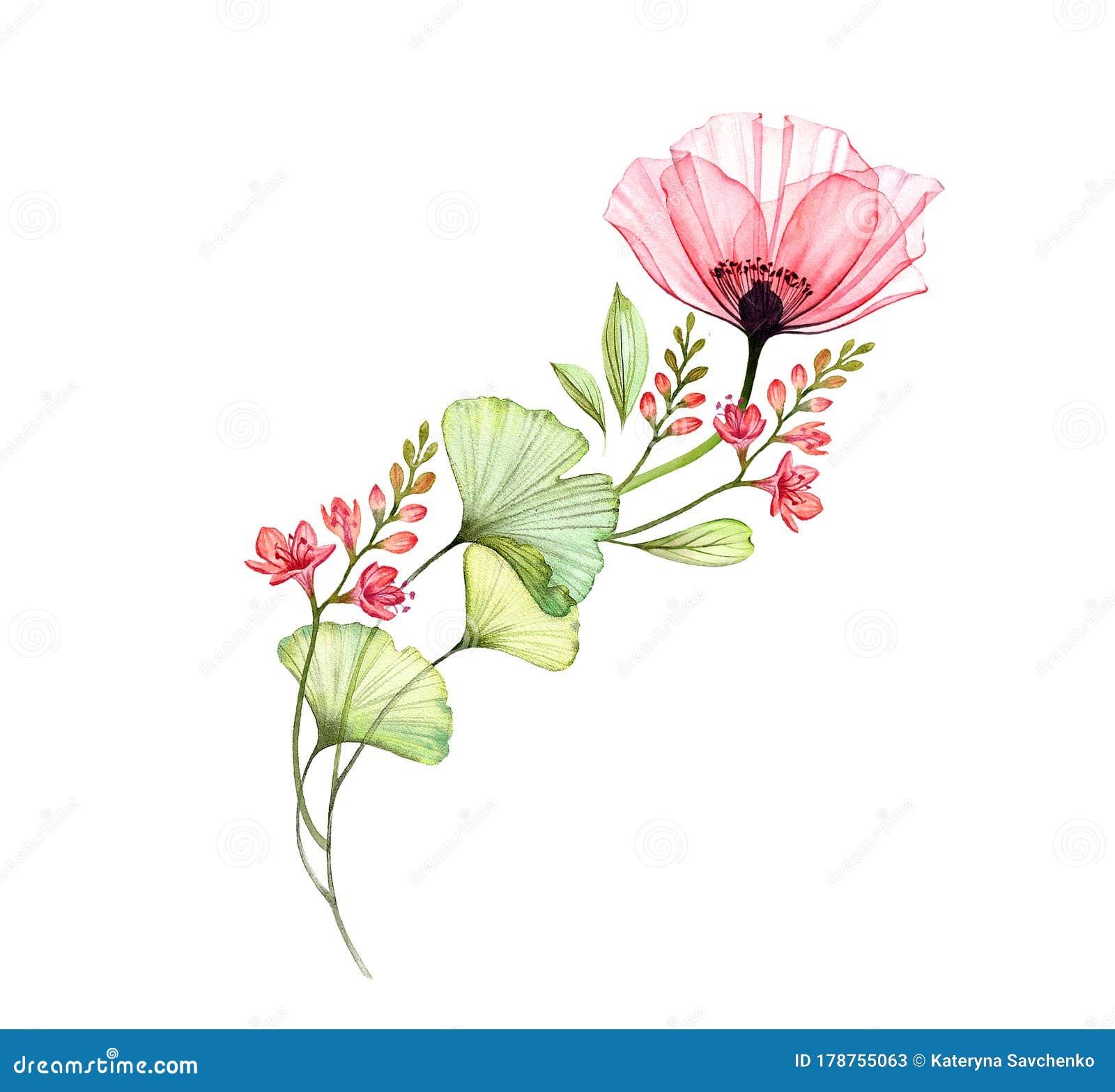 Watercolor floral arrangement. Vertical design element. Abstract