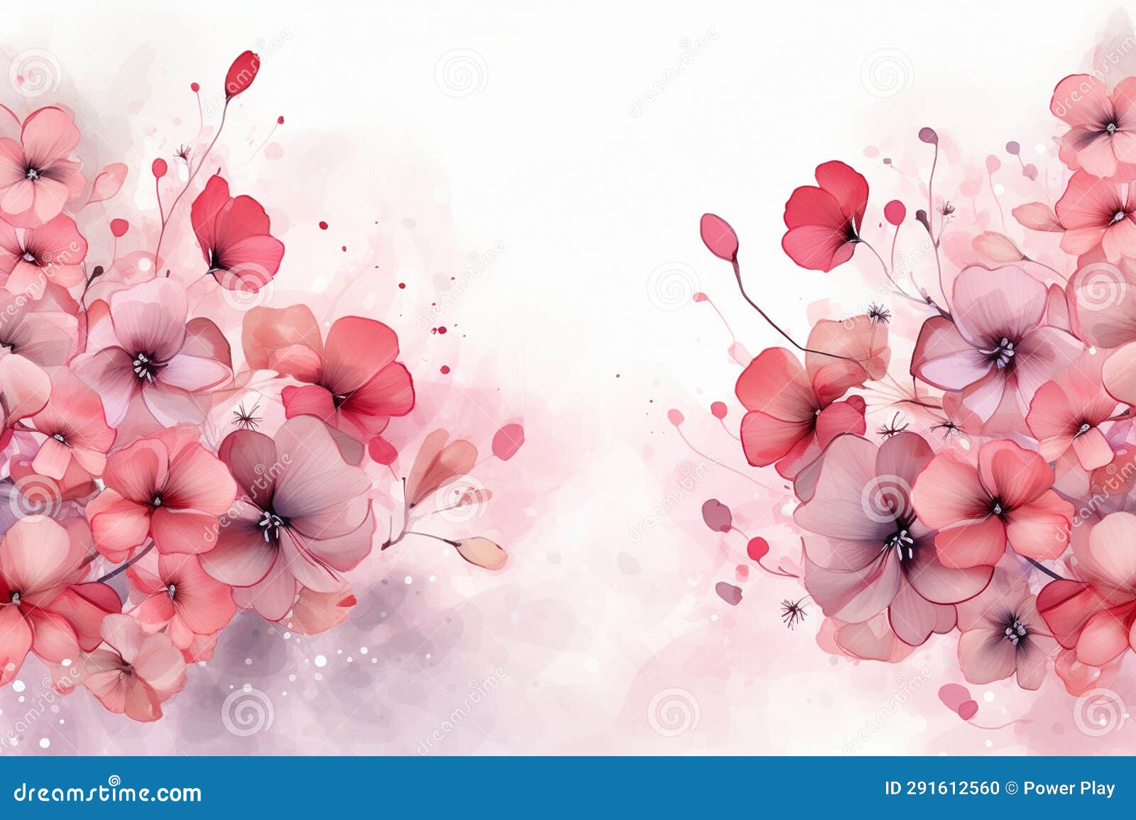 Watercolor Floral Border with Pink Flowers and Leaves on White ...