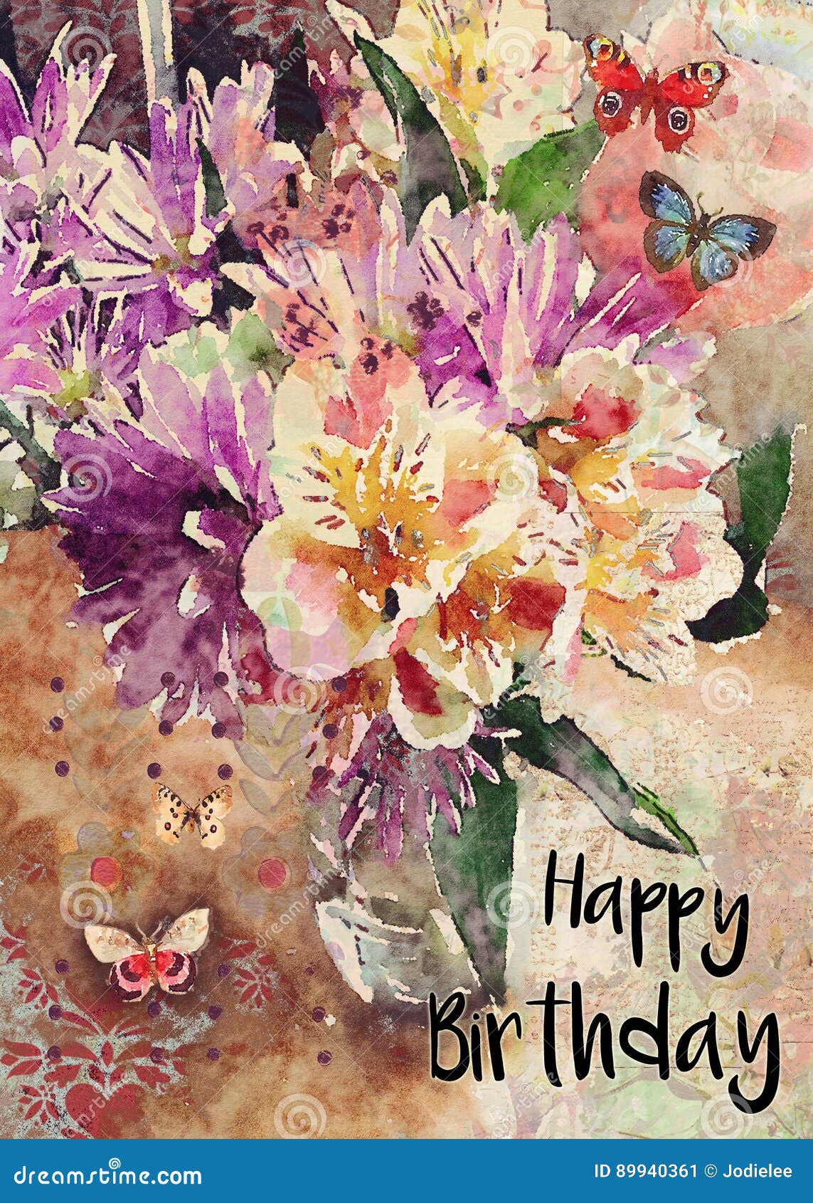 Happy Birthday Watercolor Flowers