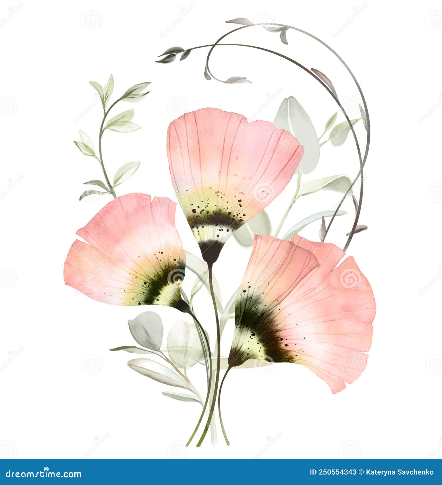 Watercolor Floral Composition. Pastel Color Abstract Poppies with ...