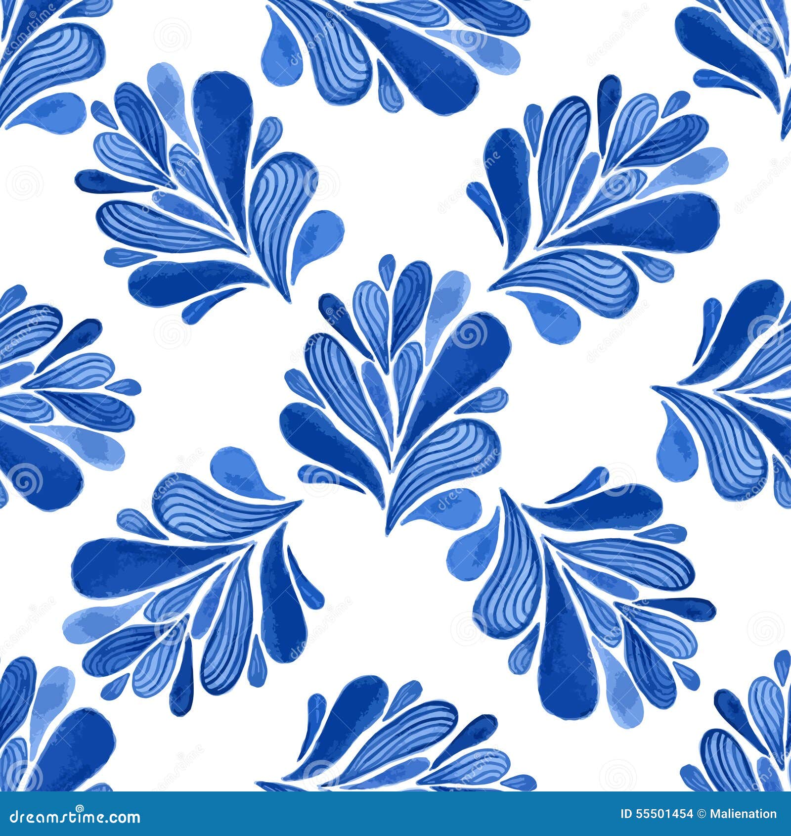 Watercolor Floral Seamless Pattern With Blue Leaves ...