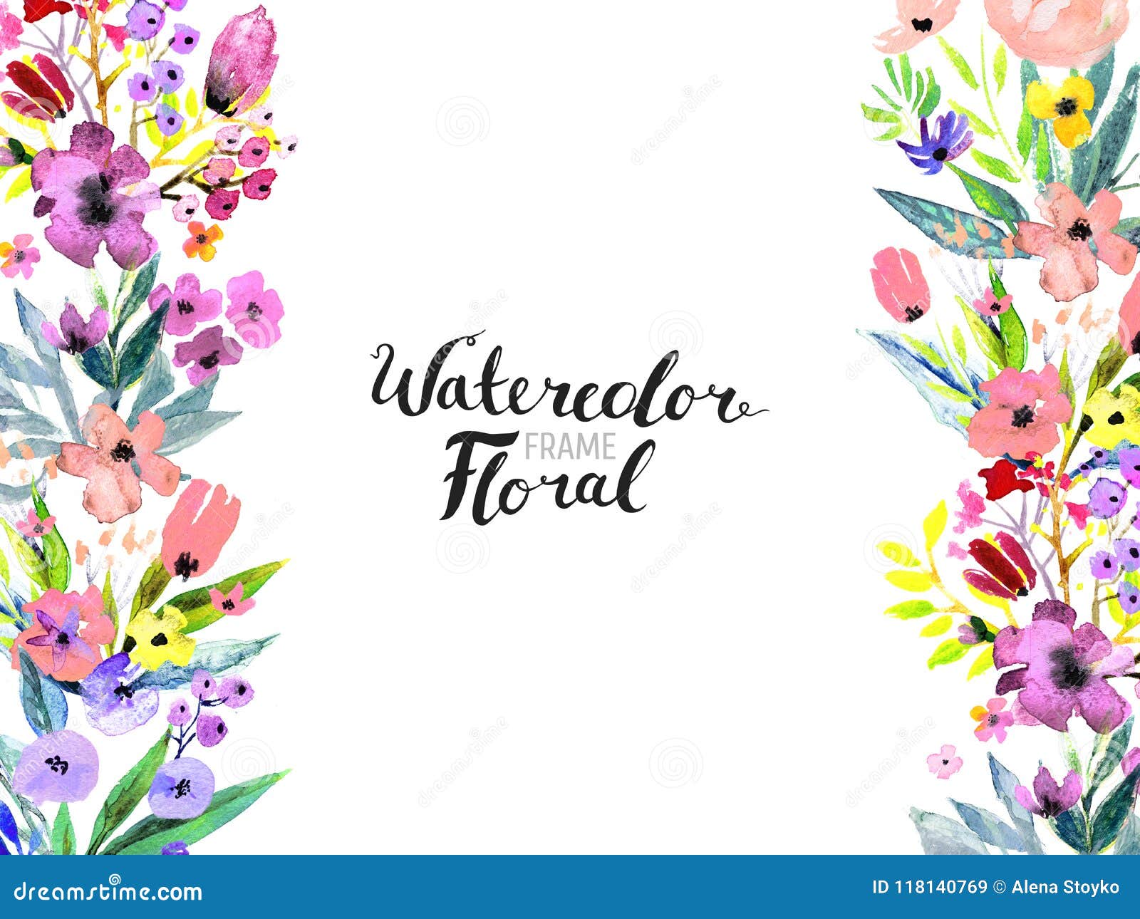 Watercolor Flower Border stock illustration. Illustration of cute